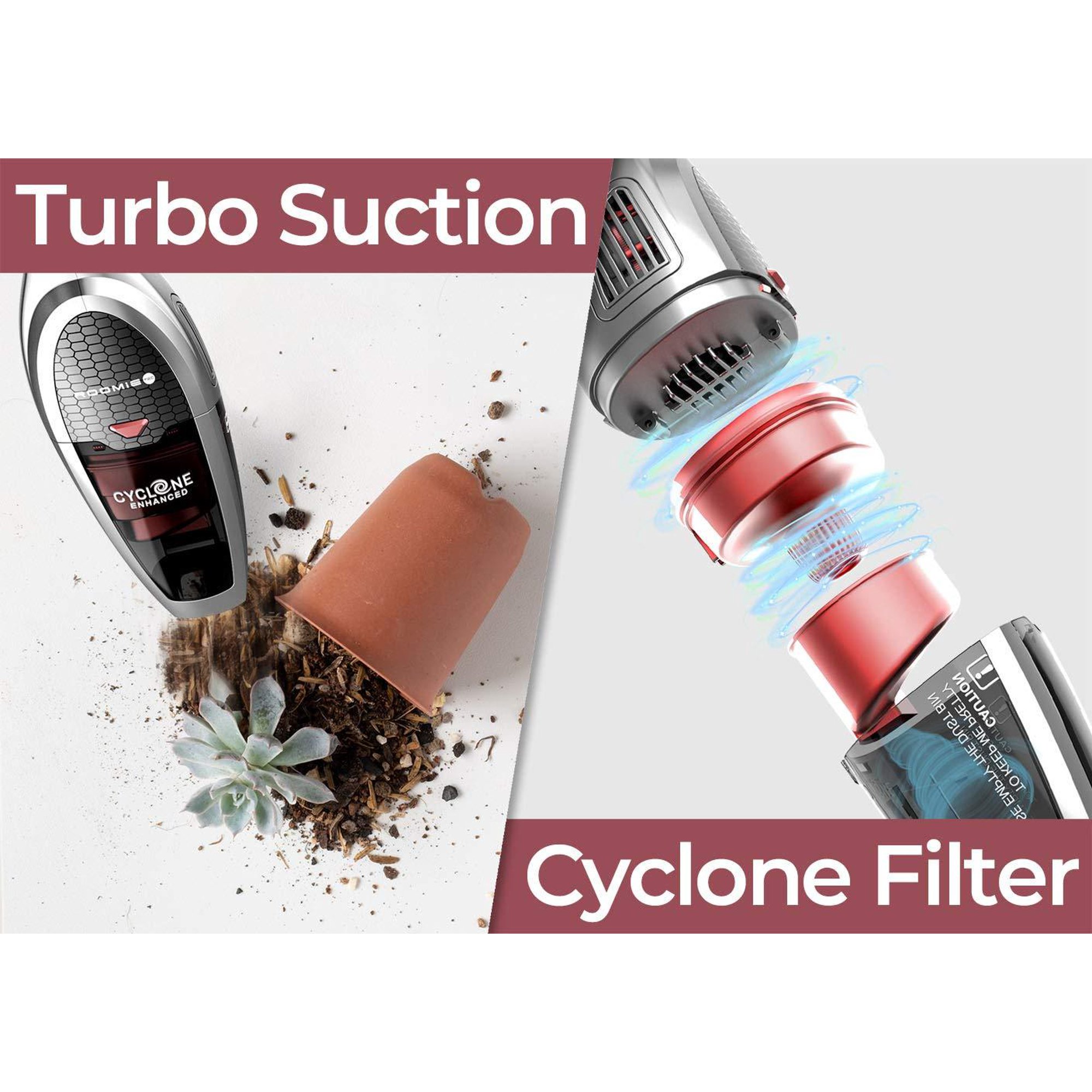 RoomieTEC Cordless Vacuum Cleaner. 2-In-1 Handheld. 2200mAh Li-ion Rechargeable Battery. Space Grey