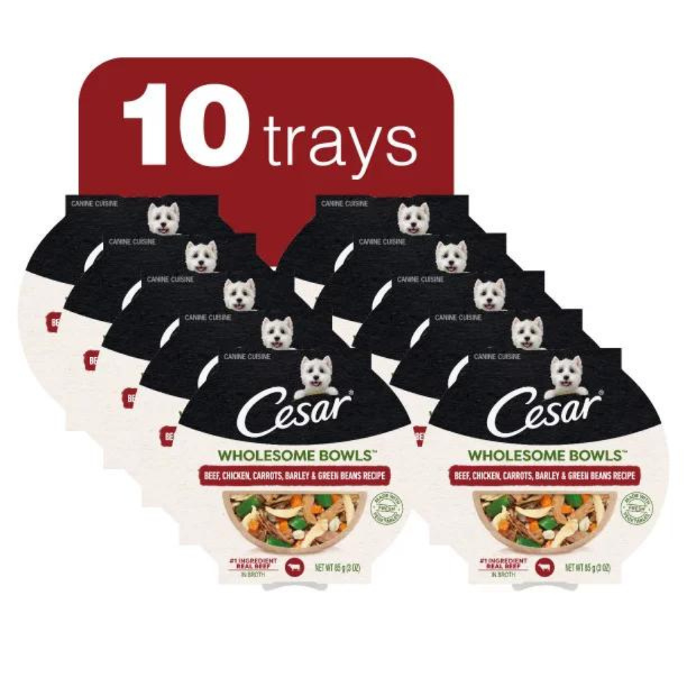 Cesar Wholesome Bowls Beef. Chicken. Carrot. Barley & Green Bean Wet Dog Food Toppers. 3 Oz Bowls