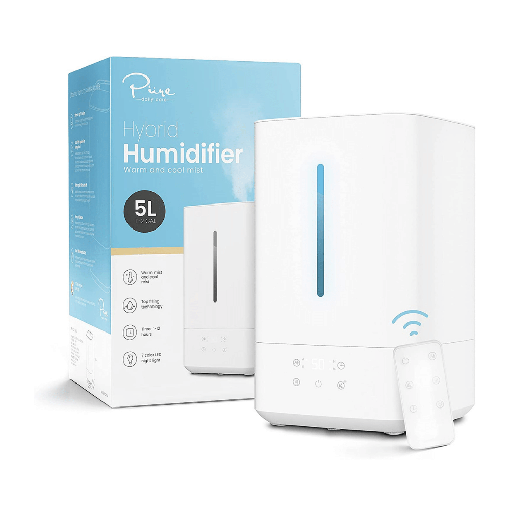 Pure Daily Care Ultrasonic Humidifier for Large Room. Warm & Cool Mist Quiet Vaporizer. 5L