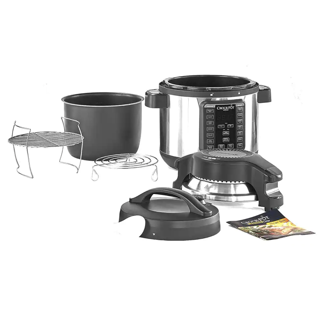 Crock-Pot 8-qt. Express Crock Programmable Slow Cooker and Pressure Cooker with Air Fryer Lid. Silver Stainless Steel