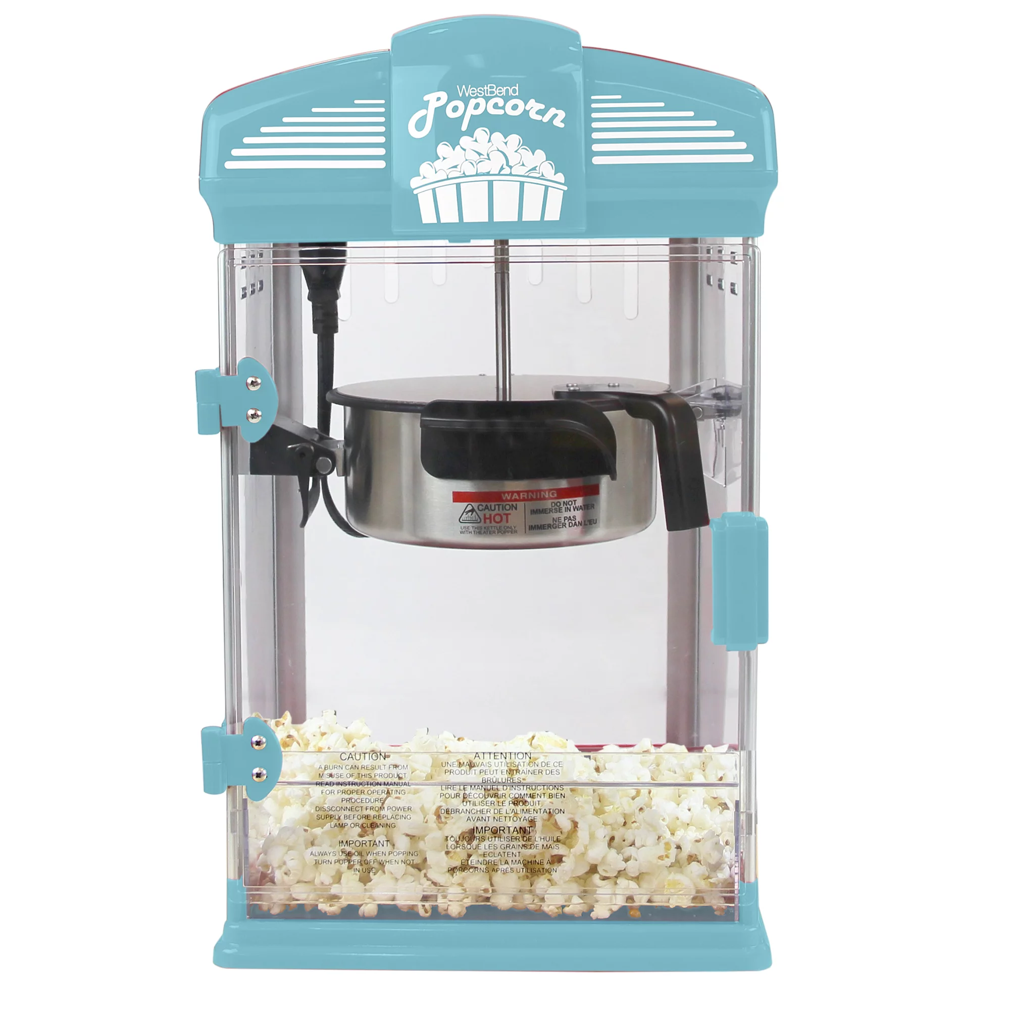 West Bend Theater Crazy Theater Style Popcorn Popper Machine with Nonstick Kettle. 4-Ounce. Blue