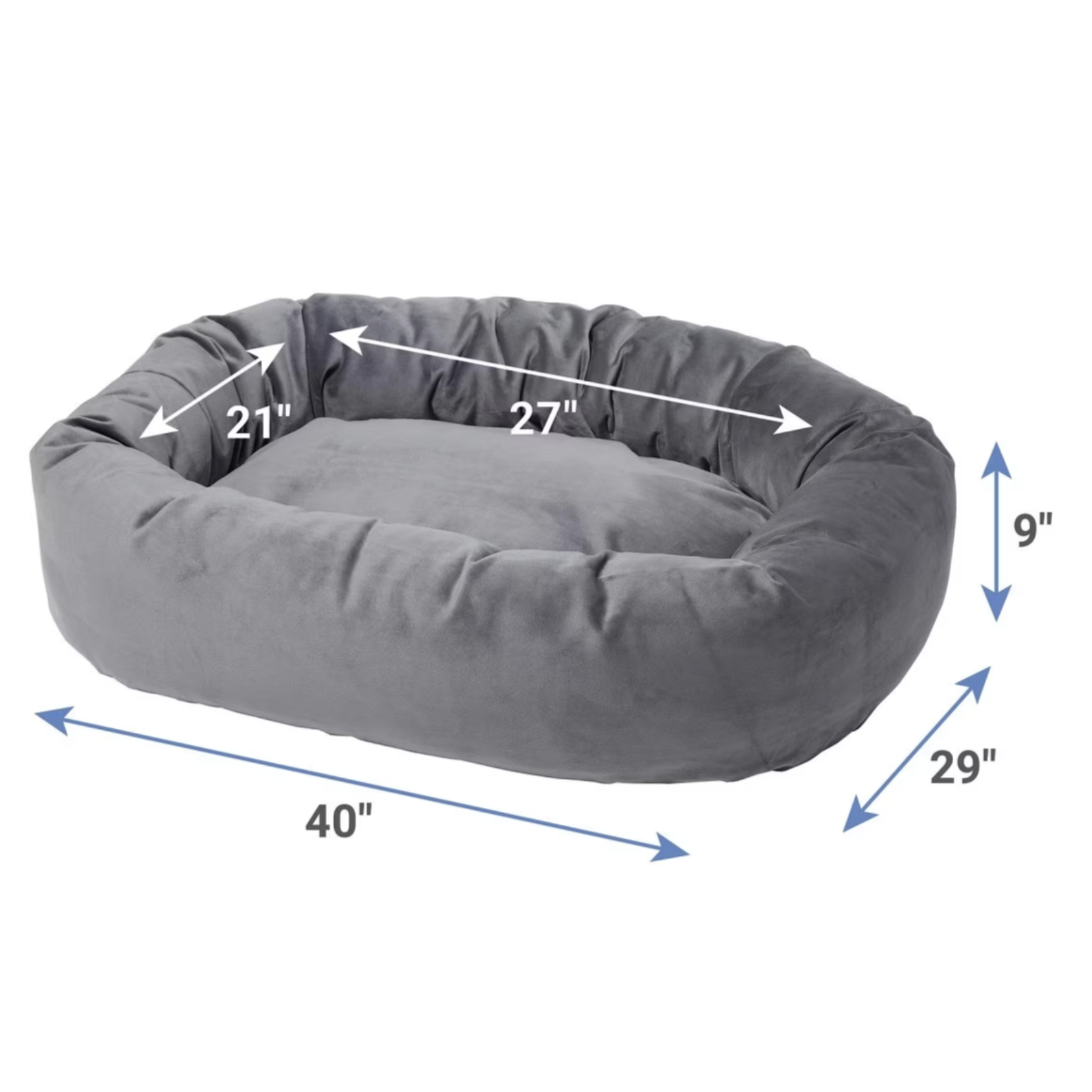 Frisco Gray Velvet Round Bolster Dog Bed with Removable Cover. X-Large