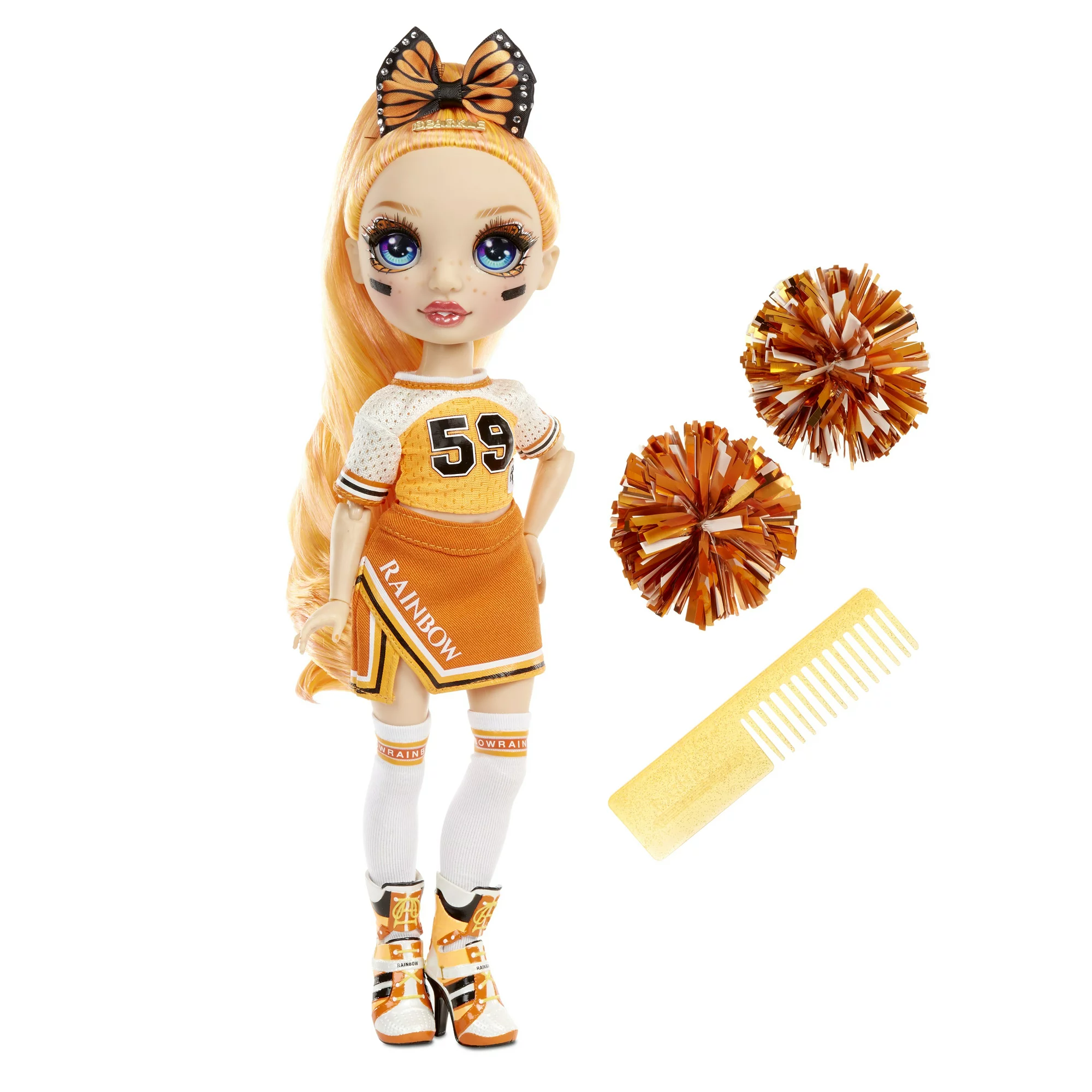 Rainbow High Cheer Poppy Rowan - Orange Fashion Doll with Pom Poms. Cheerleader Doll