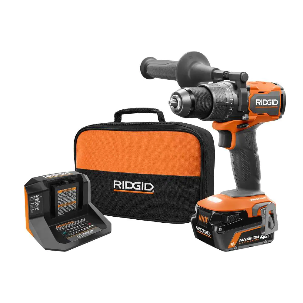 Ridgid 18v Brushless Cordless 1/2 In. Hammer Drill/driver Kit With 4.0 Ah Max Output Battery. 18v Charger. And Tool Bag