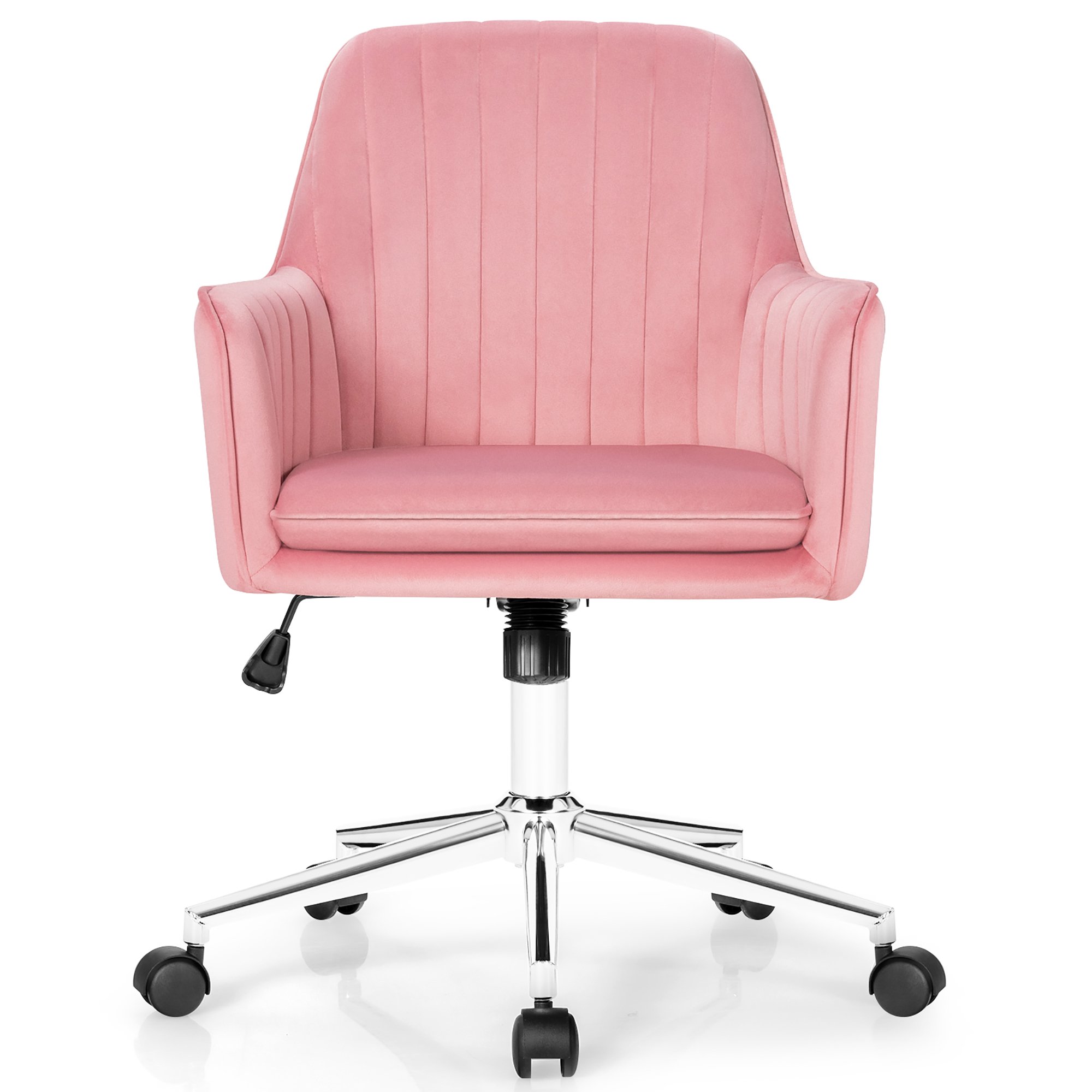 Costway Velvet Accent Office Armchair Adjustable Swivel Removable Cushion. Pink