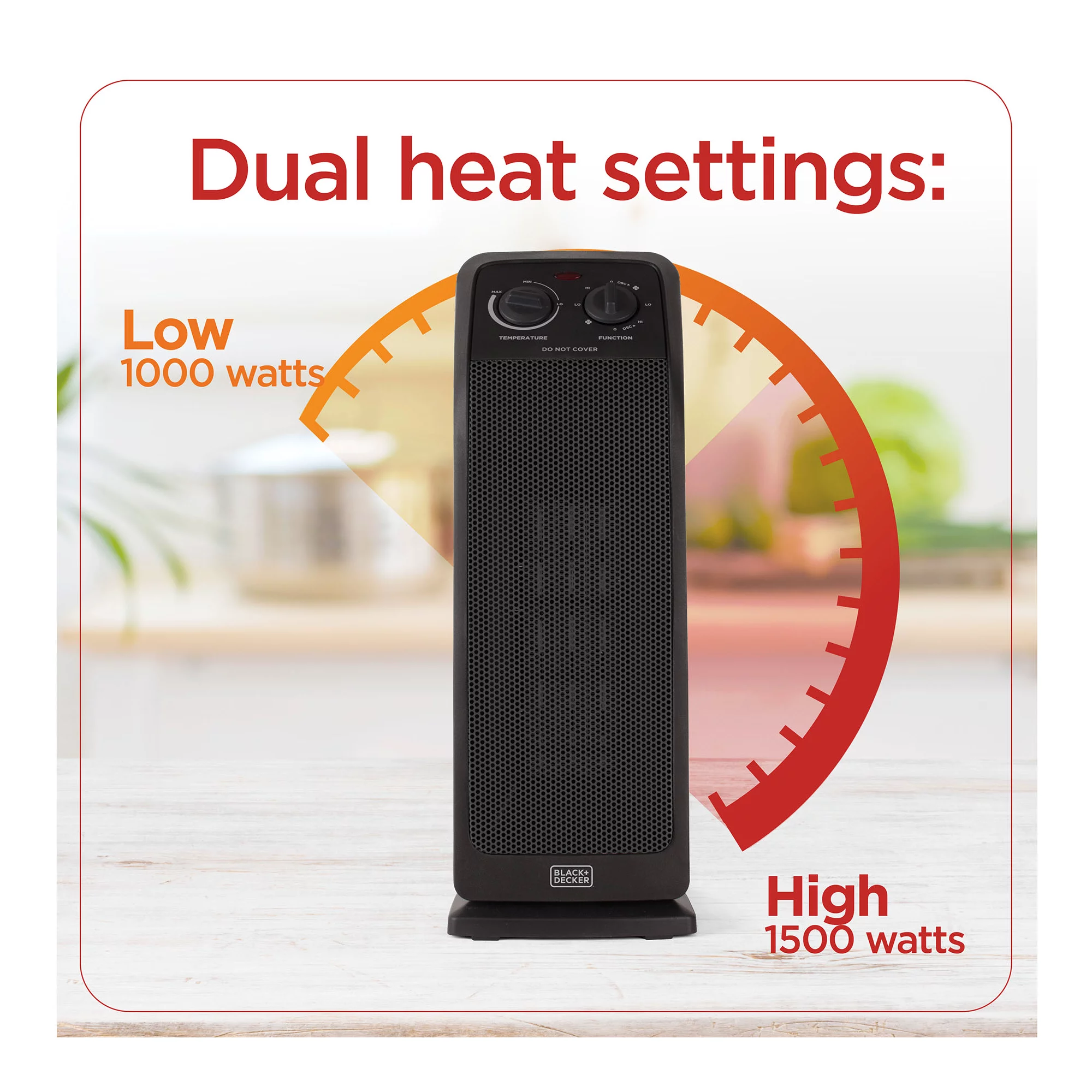 Black + Decker Electric 1500W Oscillating Ceramic Tower Space Heater. Black