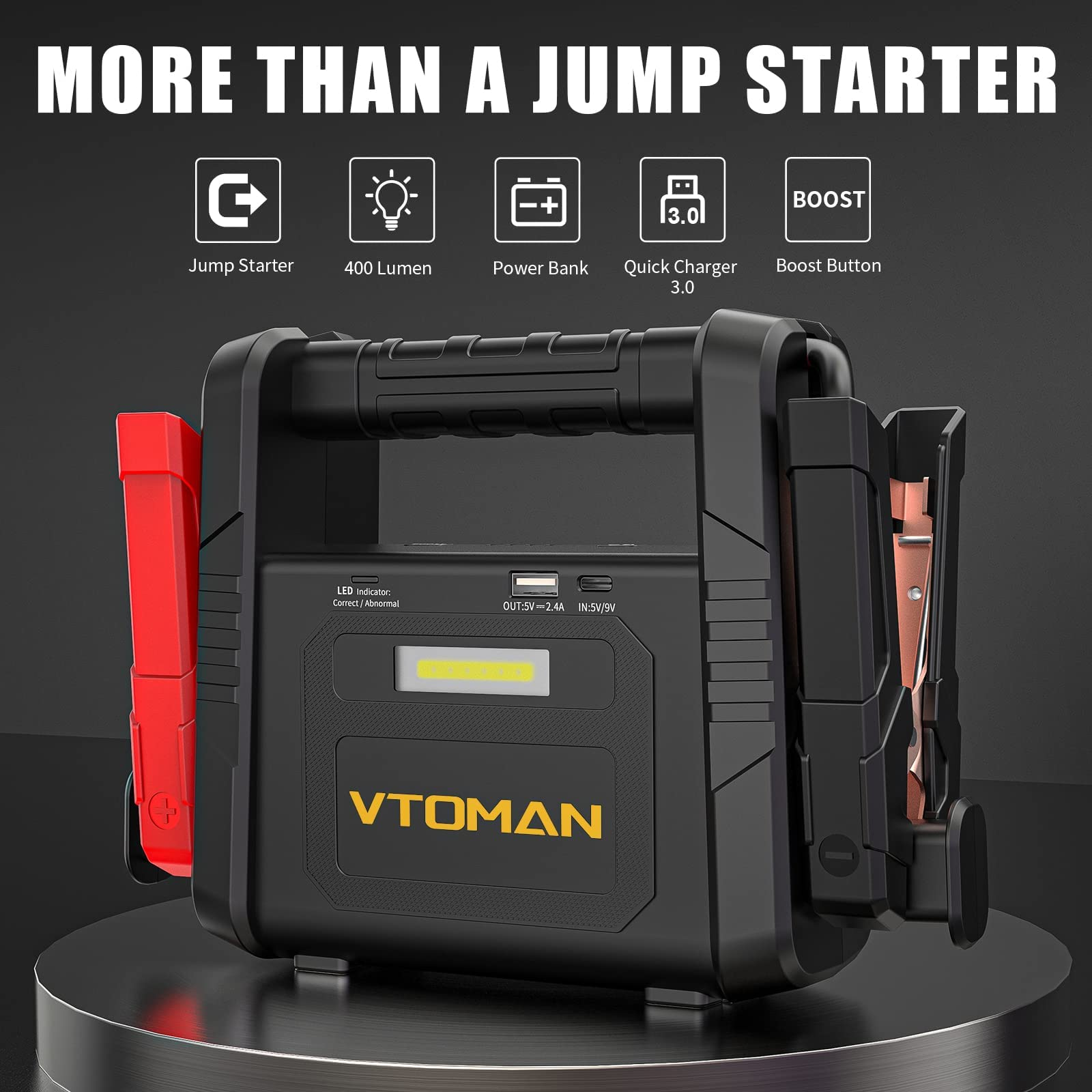 VTOMAN V4000 Car Jump Starter. 4000A Peak 26800mAh Auto Battery Pack Jump Starter Box for 10L Gas and 10L Diesel Engines