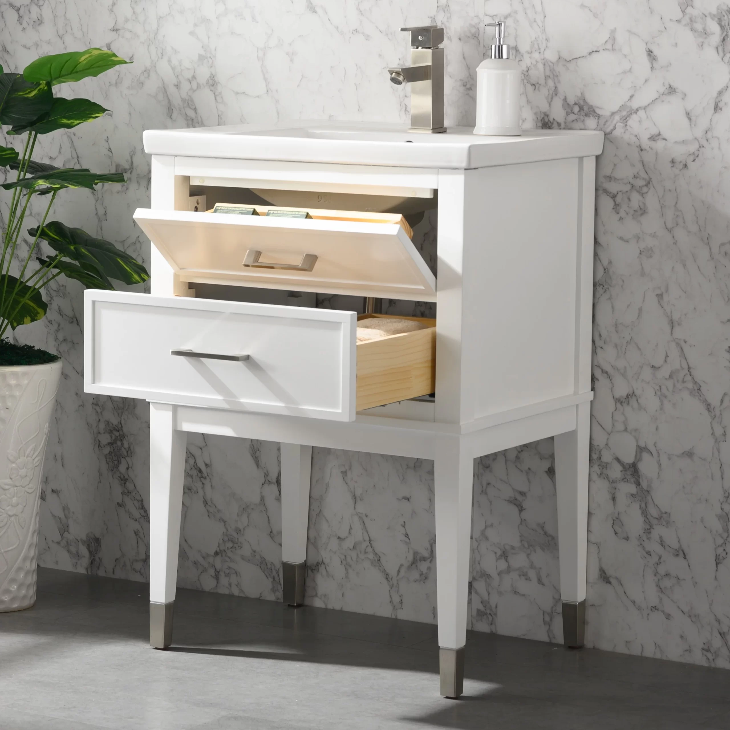 Everly Quinn Deon 24” Free-standing Single Bathroom Vanity. White