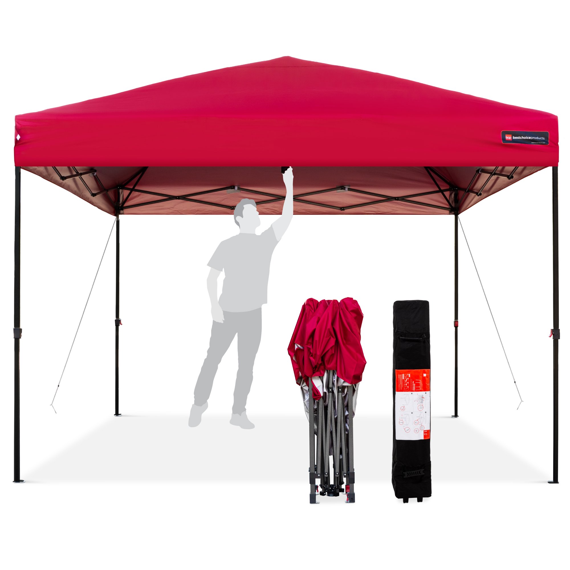 Best Choice Products 10x10ft Easy Setup Pop Up Canopy. Instant Portable Tent w/ 1-Button Push. Wheeled Carry Case. Red