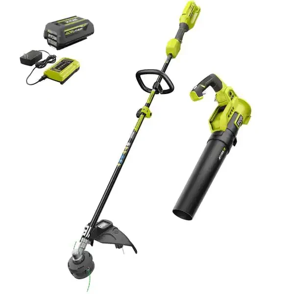 Ryobi 40V Cordless Battery Attachment Capable String Trimmer And Leaf Blower Combo Kit (2-Tools) w/ 4.0 Ah Battery & Charger