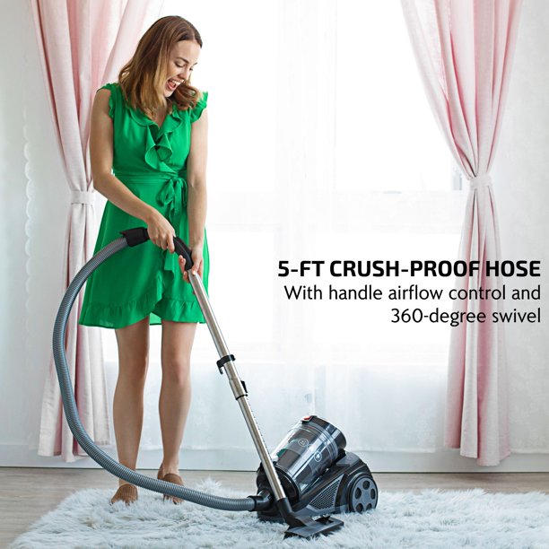 Ovente Heavy Duty Electric Bagless Canister Vacuum Cleaner 3L Dust Cup. Portable Corded Suction Vacuum Machine with Cleaning Tools