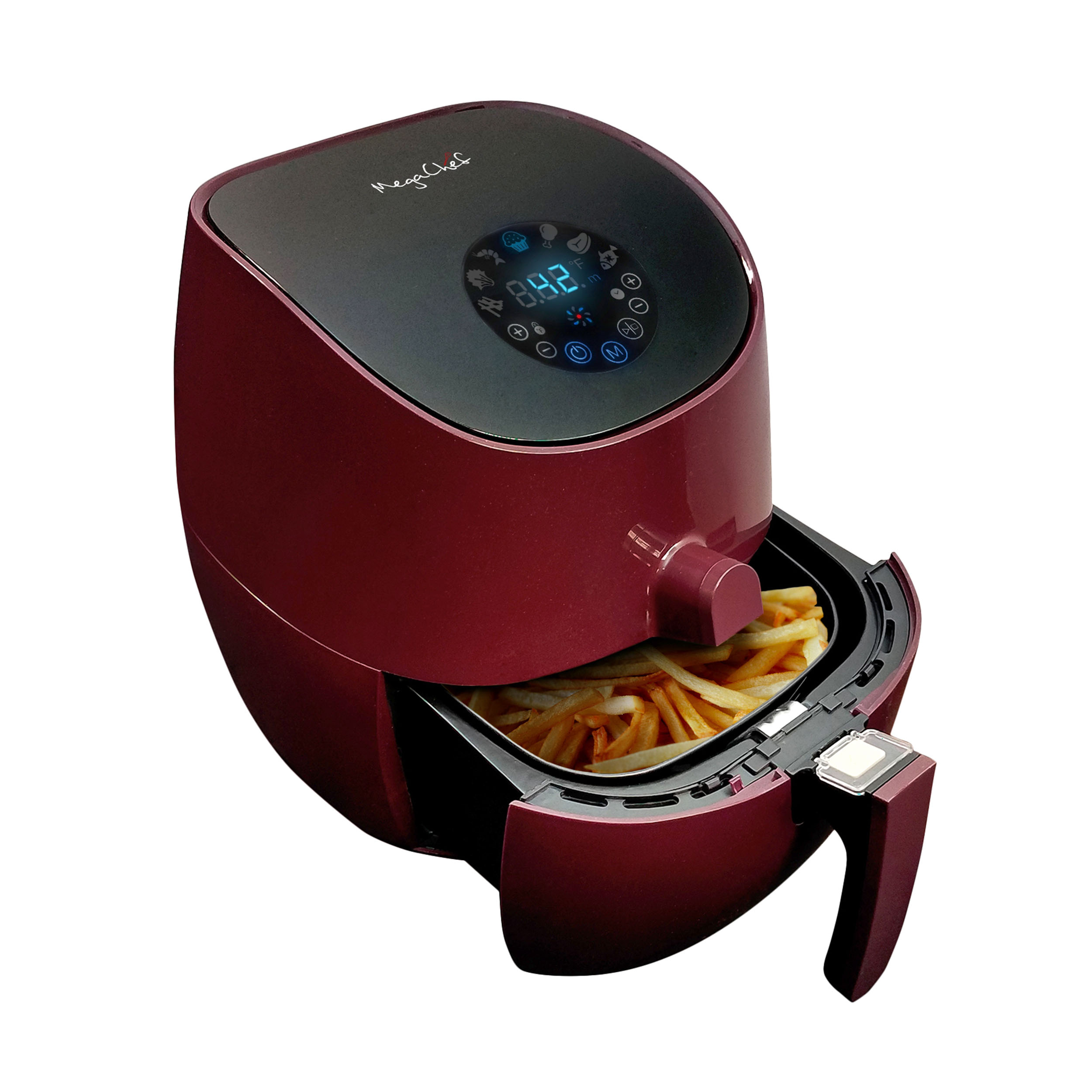 MegaChef 3.5-Quart Air Fryer and Multicooker with 7 Pre-programmed Setting. Burgundy
