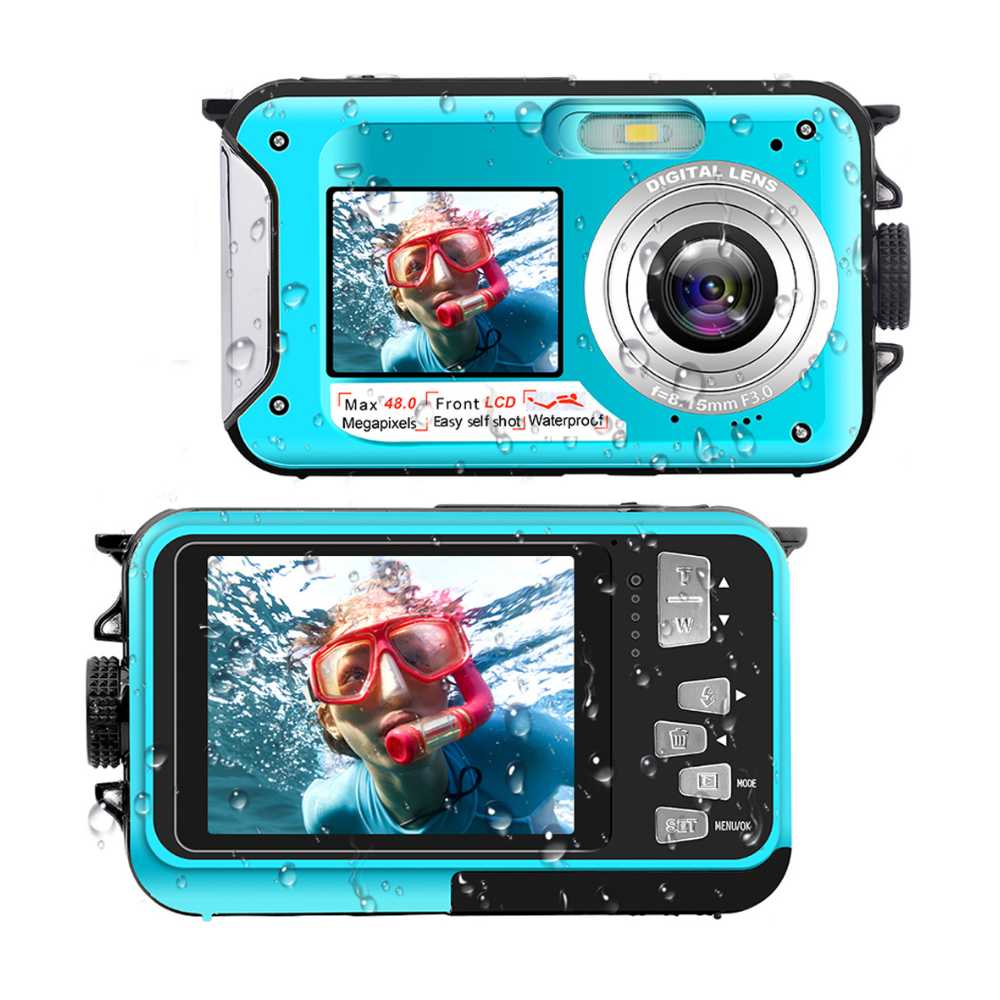 Yixinxin Waterproof Camera Underwater Digital Camera Full HD 2.7K 48 MP Video Recorder. Blue