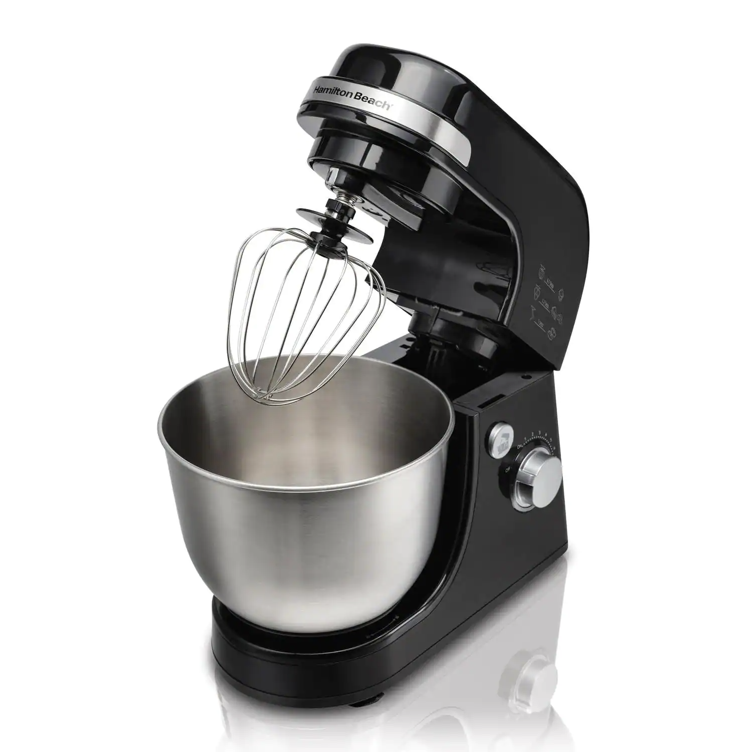 Hamilton Beach 4 qt. 7-speed Black Stand Mixer with Dough Hook. Whisk and Flat Beater Attachments