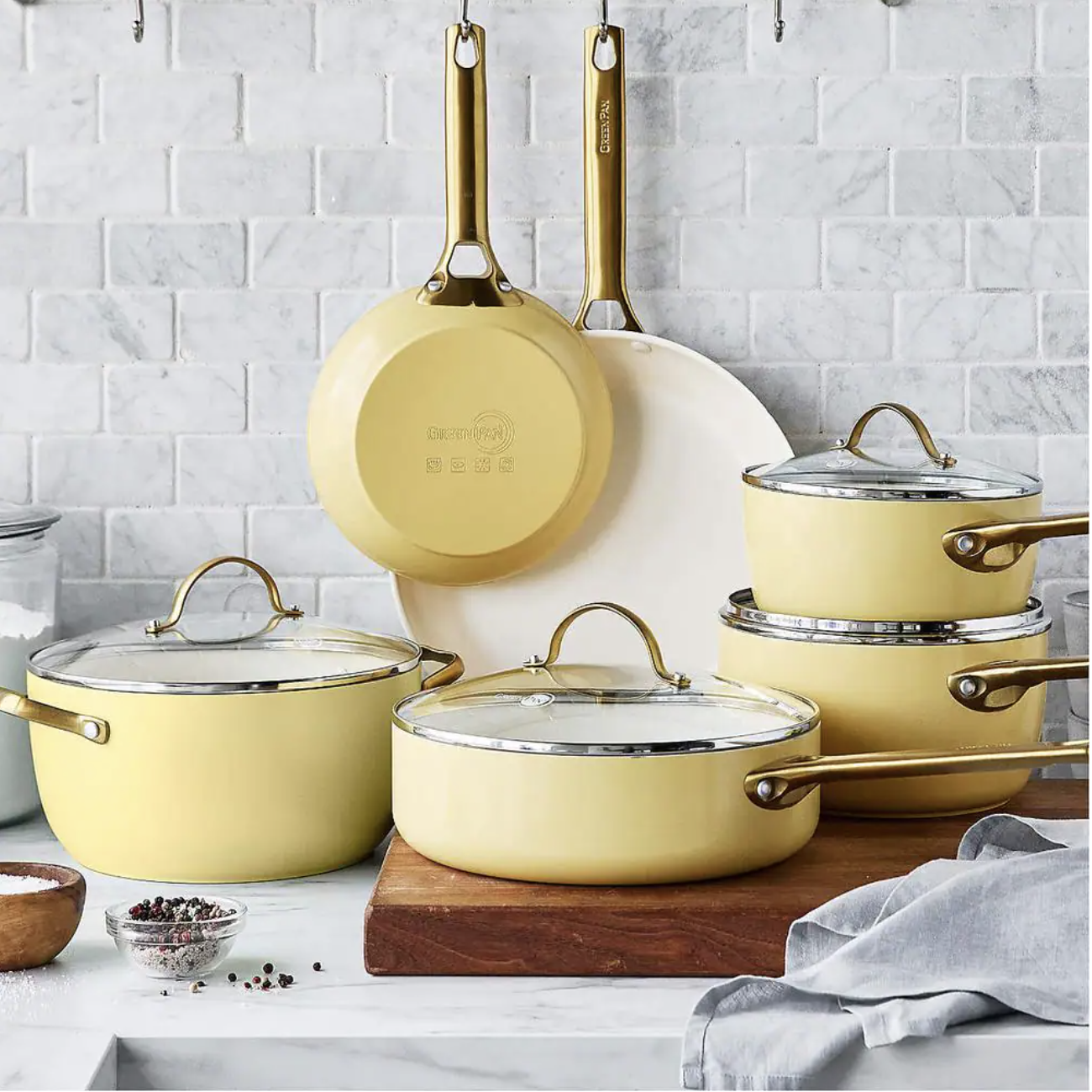 GreenPan Reserve 10-Piece Hard Anodized Aluminum Ceramic Nonstick Cookware Pots and Pans Set in Yellow