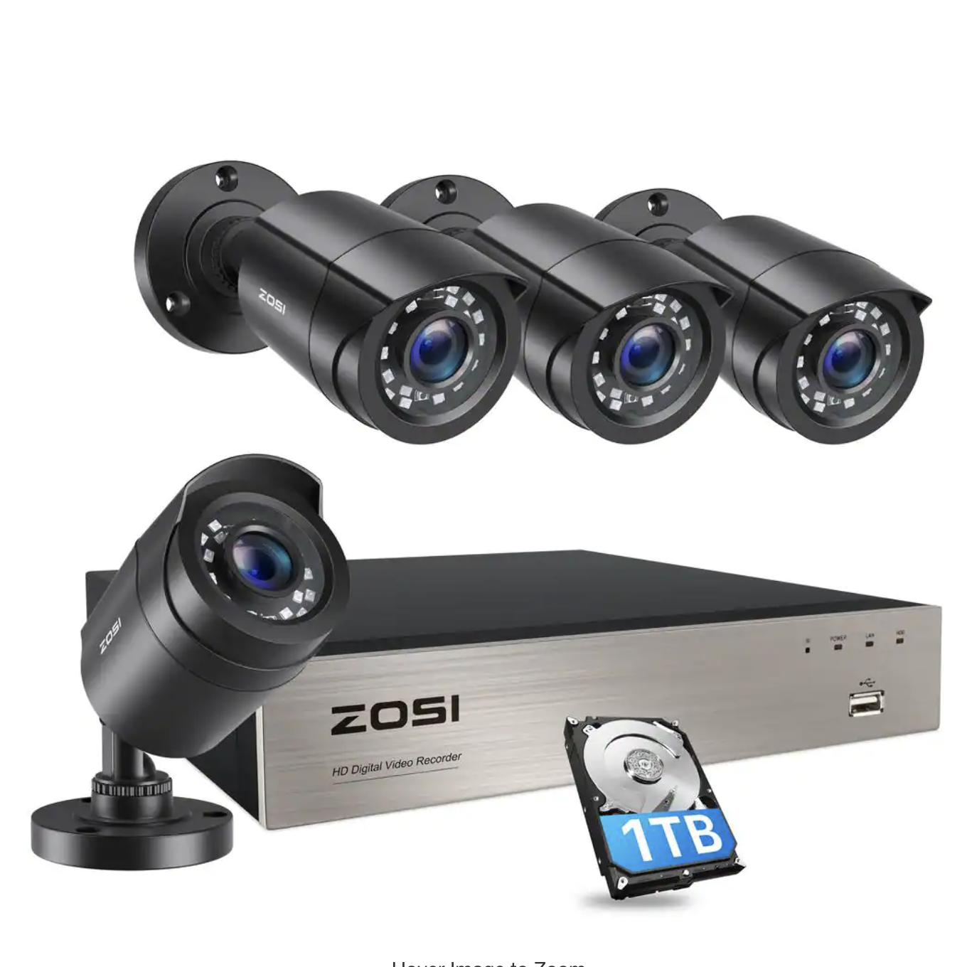 ZOSI 8-Channel 1080p DVR 1TB Hard Drive Security Camera System with 4 Wired Cameras
