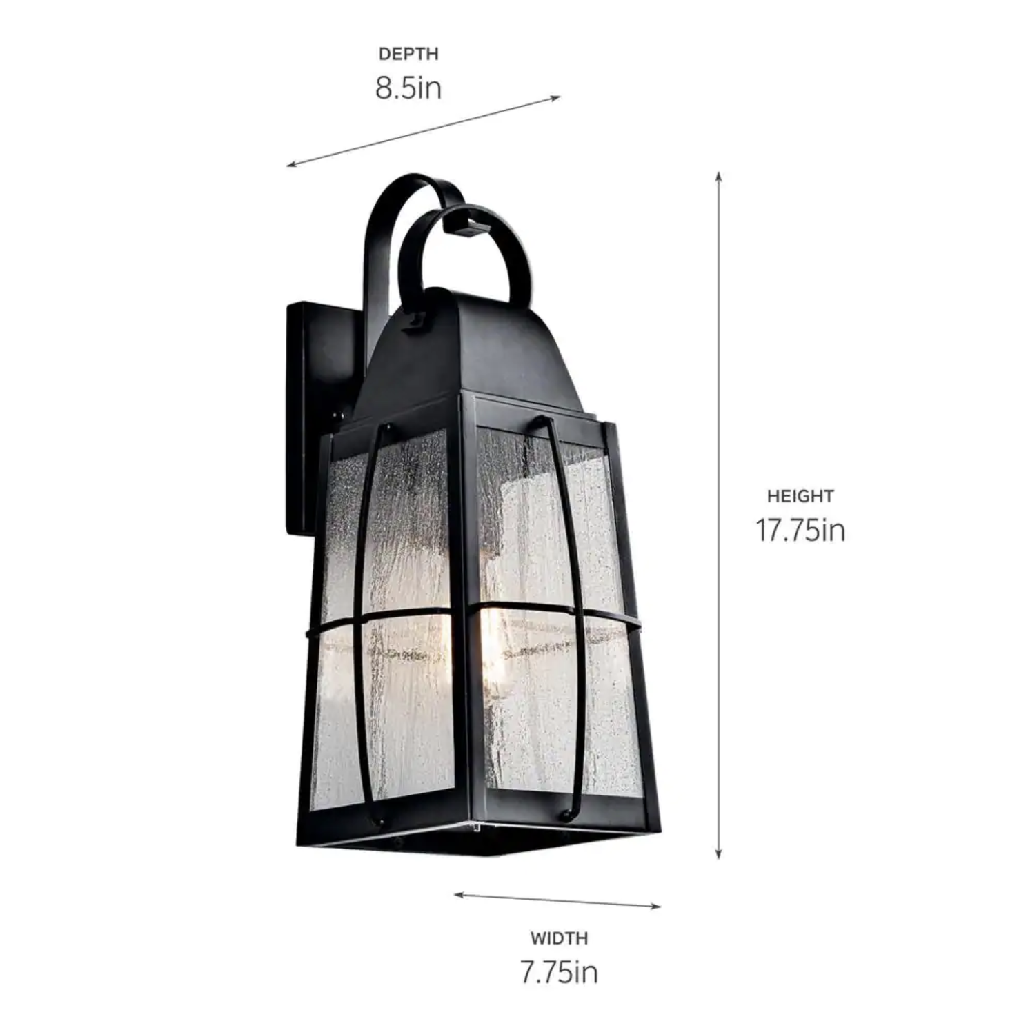 Kichler Tolerand 17.75 in. 1-Light Textured Black Outdoor Light Wall Sconce with Clear Seeded Glass (1-Pack)