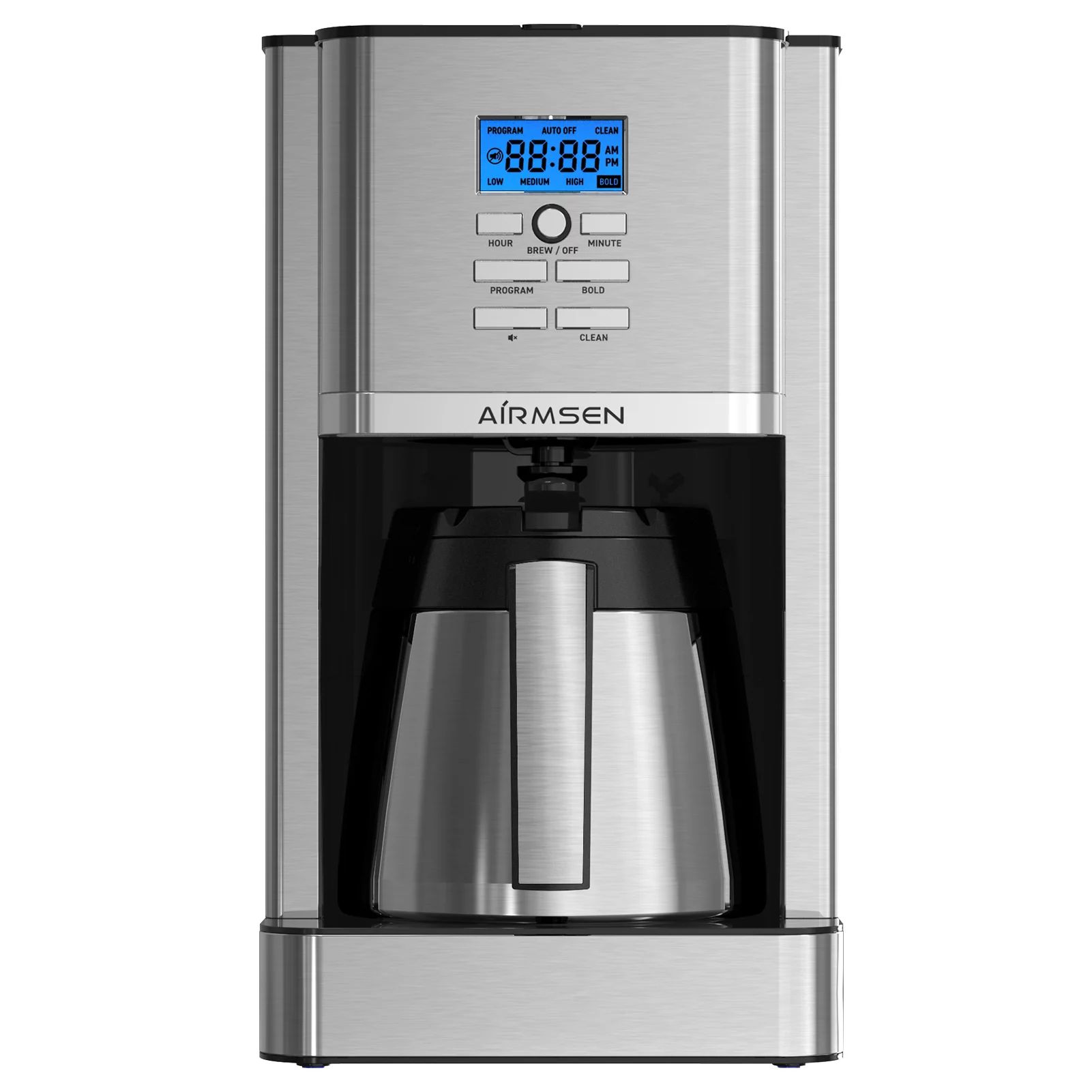 Airmsen Stainless Steel 8-Cup Coffee Maker with Thermal Carafe. Self-Cleaning Function (1705WE)