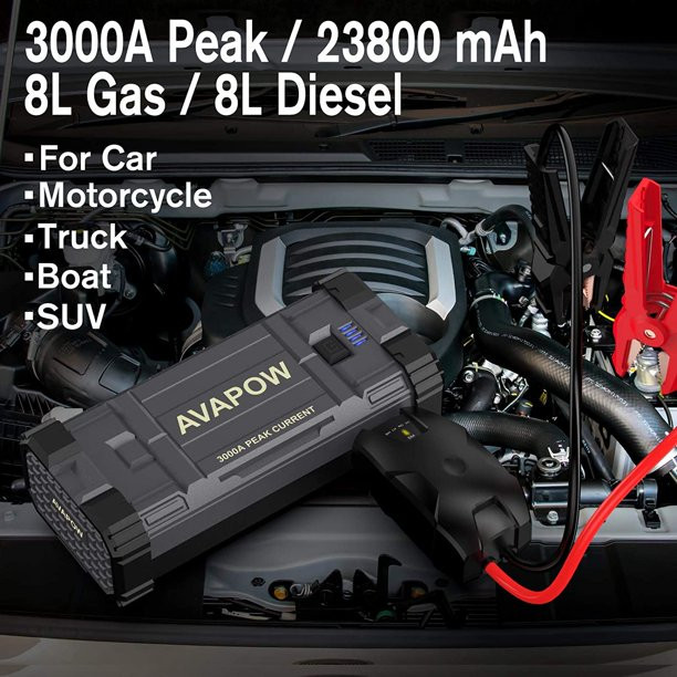 Avapow Car Battery Jump Starter Portable. 3000A Peak 23800mAh. 12V Jump Boxes