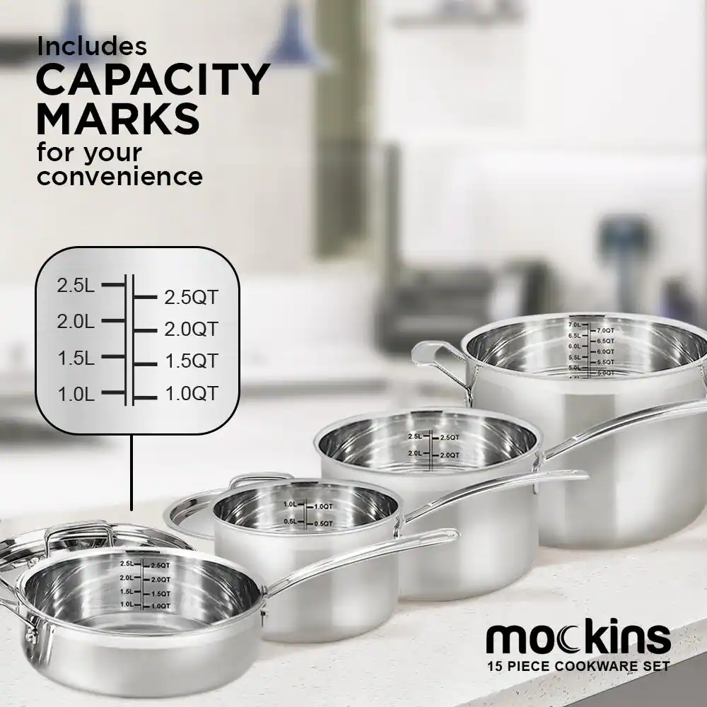 Mockins 15-Piece Premium Grade Stainless Steel Cookware Set with Lids