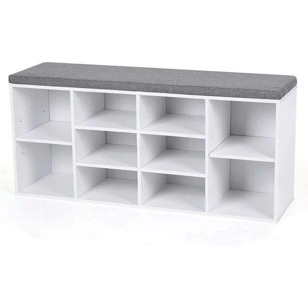 Vasagle Shoe Bench With Storage Cabinet. 10 Compartments With Cushion For Entryway. White