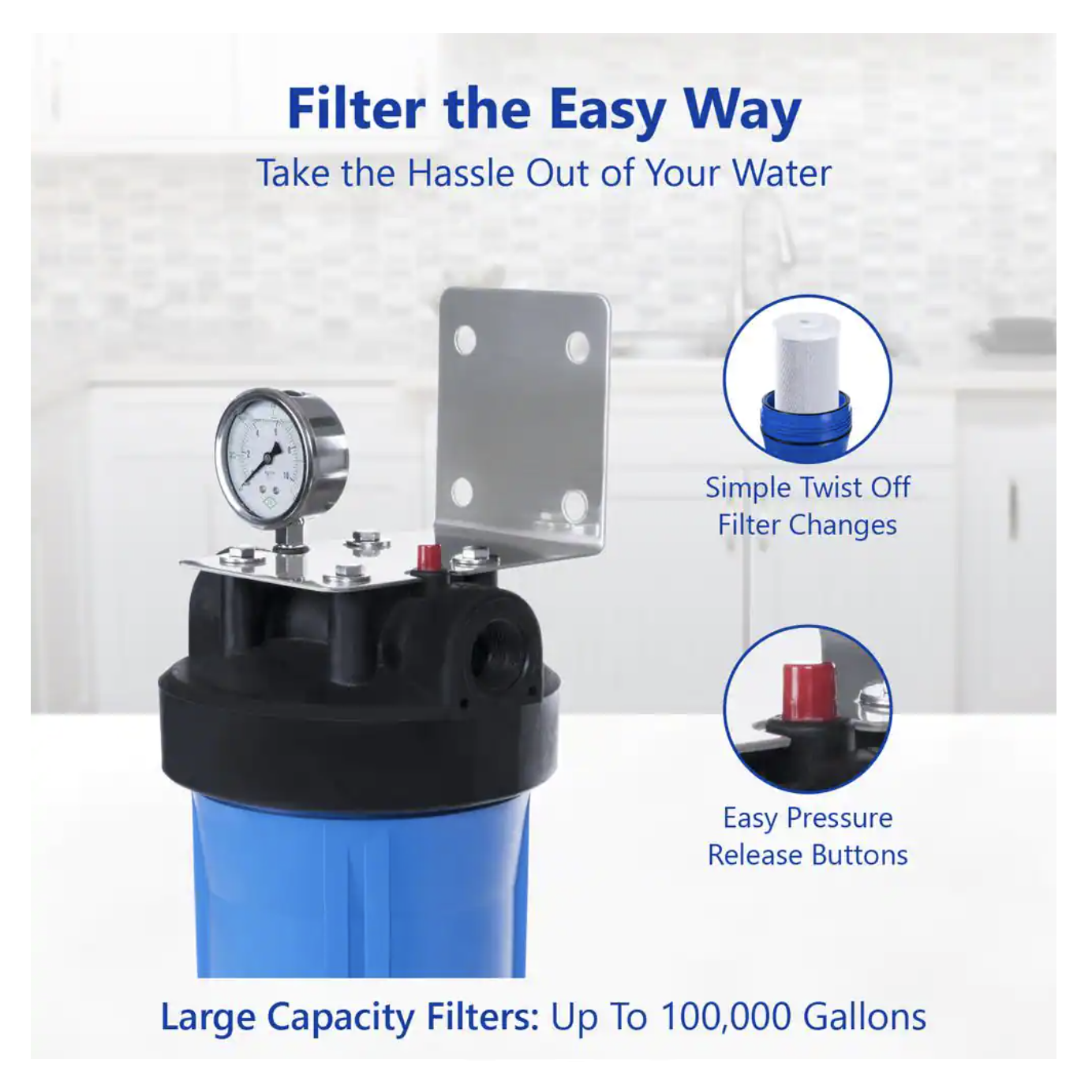 Express Water Whole House 1-Stage Water Filtration System - Charcoal Carbon Filter with Pressure Gauge. Easy Release. 1 in. Connection