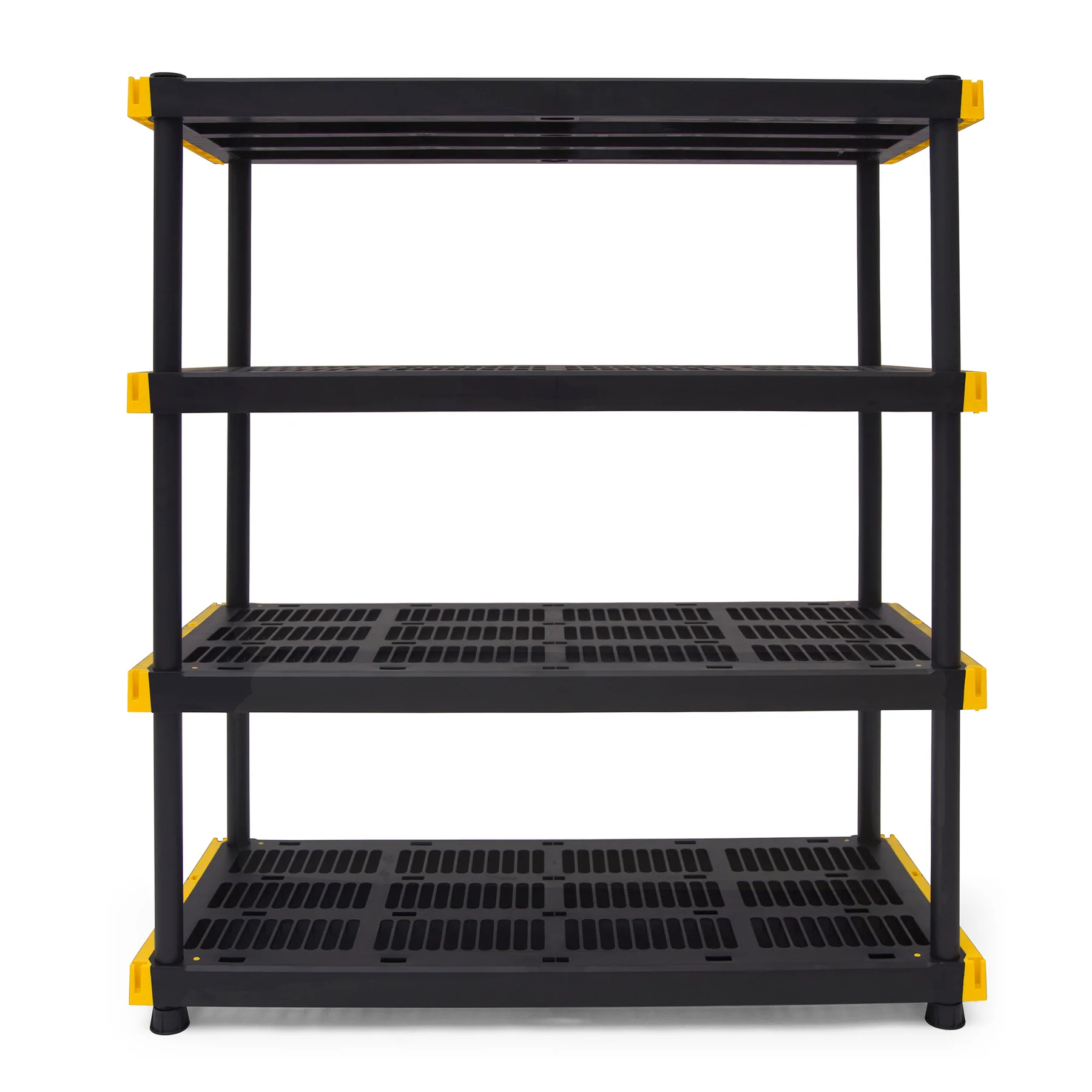 Tough Box 4-Tier Heavy Duty Ventilated Shelf Storage Unit. Black and Yellow