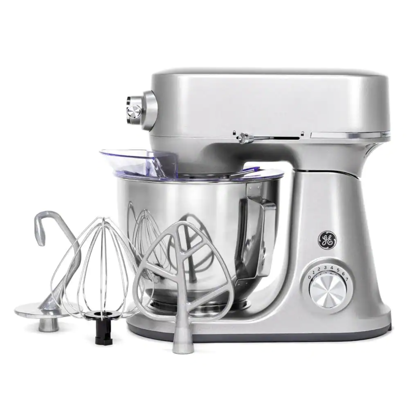 GE 5.3 Qt. 7-Speed Stainless Steel Stand Mixer With Coated Flat Beater