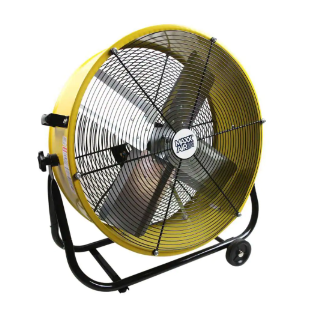 Maxx Air 24 in. 2 fan speeds Drum Fan in Yellow with Snap-On Wheels