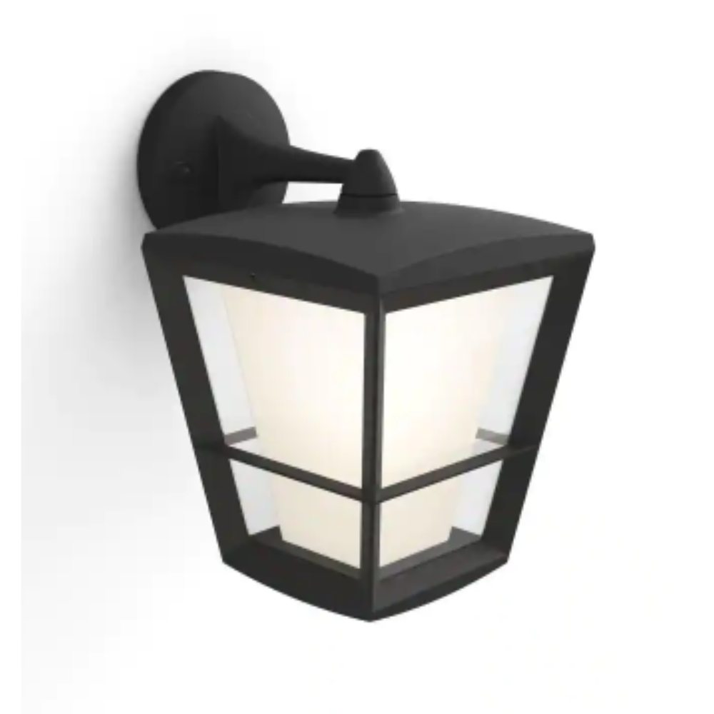 Philips Hue White and Color Ambiance Econic Medium Black Outdoor Wall Down Lantern with Integrated LED. Rectangle