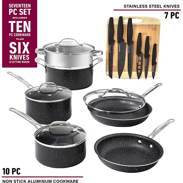 Granitestone 17 Nonstick Pots & Pans Set. Black