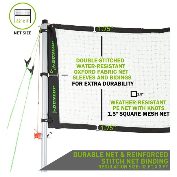 Dunlop Volleyball & Badminton Combo Set. Lawn Game. Green/Black