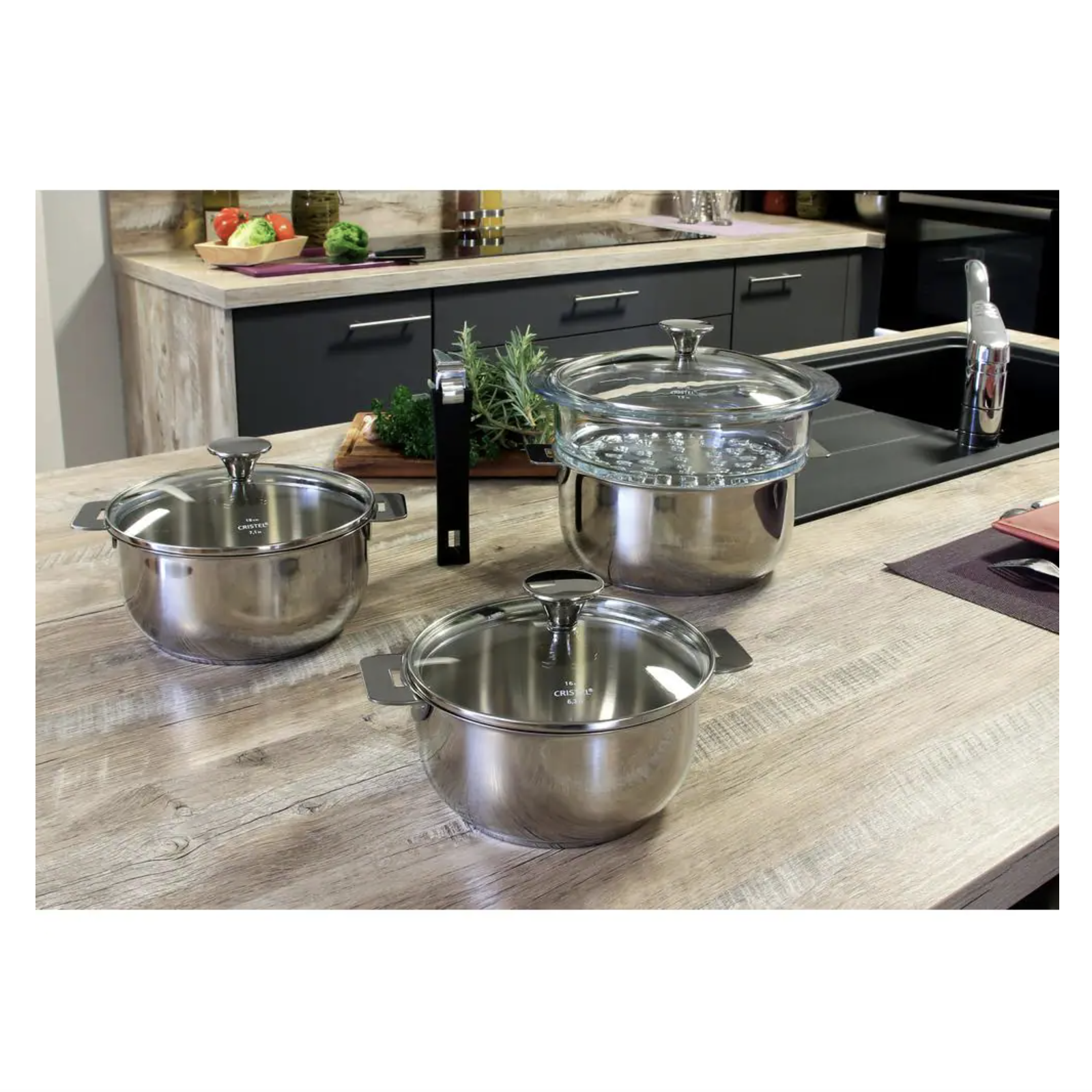 Cristel Tulipe 8-Piece Stainless Steel Sauce Pan Set