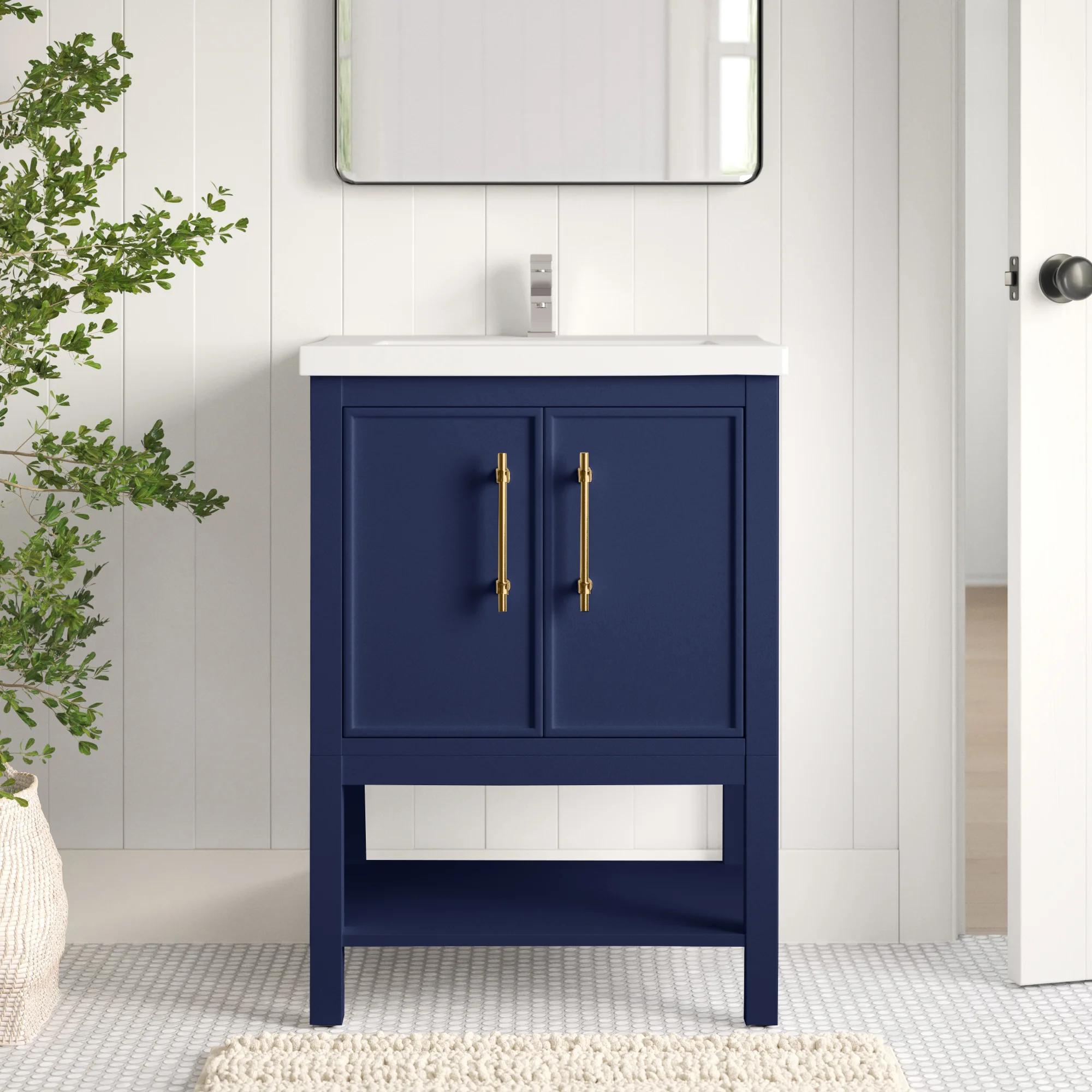 Sand & Stable Jewell 24.425” Free-standing Single Bathroom Vanity. Navy Blue