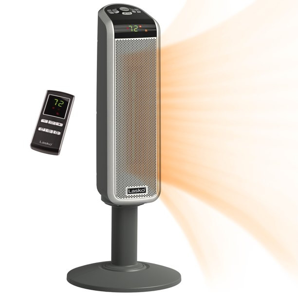 Lasko 1500W Ceramic Pedestal Space Heater with Remote. 5397. Black