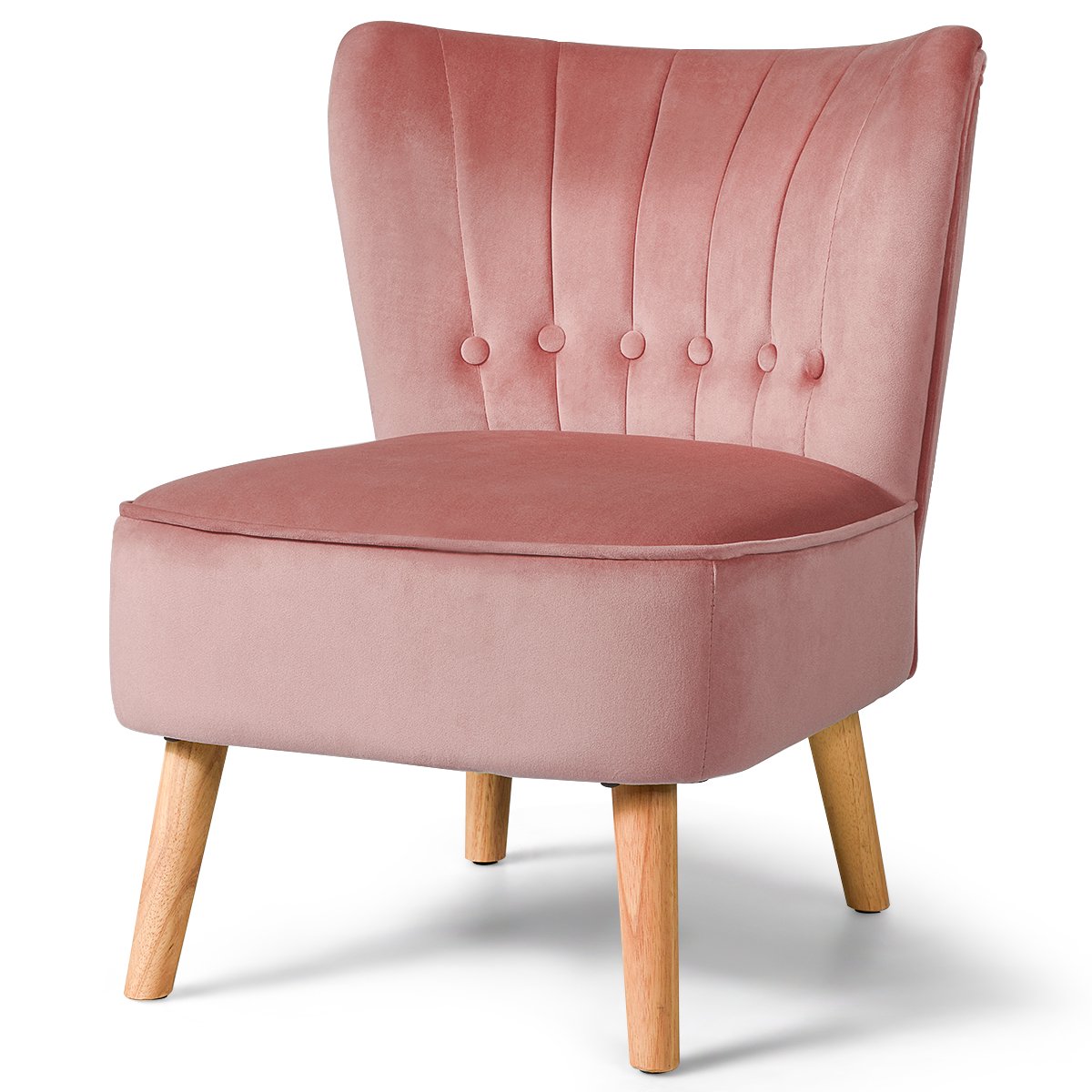 Costway Armless Accent Chair Tufted Velvet Leisure Chair Single Sofa Upholstered. Pink