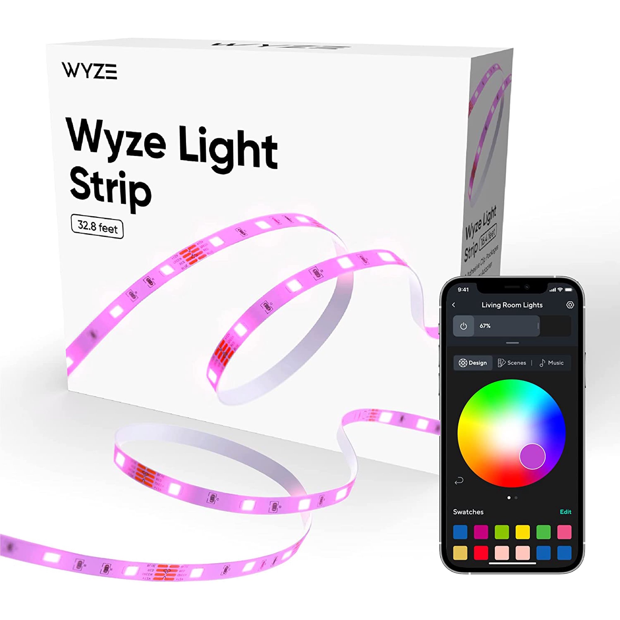Wyze Light Strip. 32.8 Ft. Wi-Fi LED Light Strip with App Control. Works with Alexa and Google Assistant