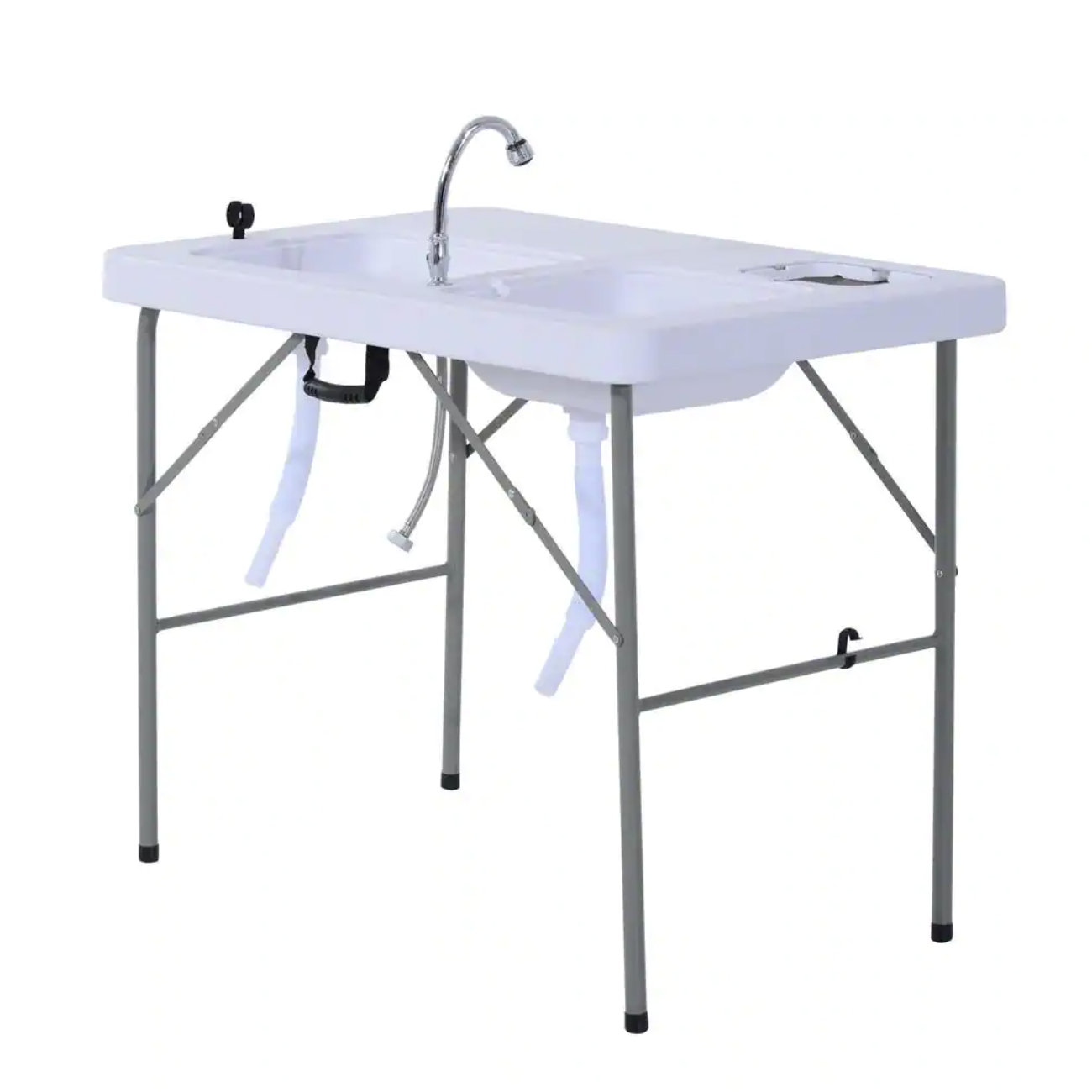 Outsunny 40 in. Portable Folding Easy-Clean Camping Dish Sink with Faucet and 2 Water Basins