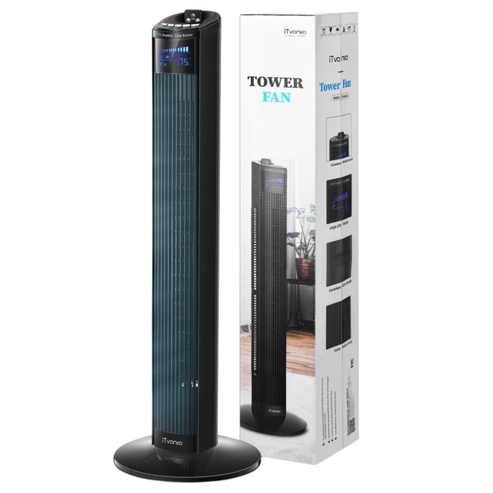 iTvanila 36″ Oscillating Tower Cooling Fan with Remote Control. Portable Stand up Floor Bladeless Fan. Black