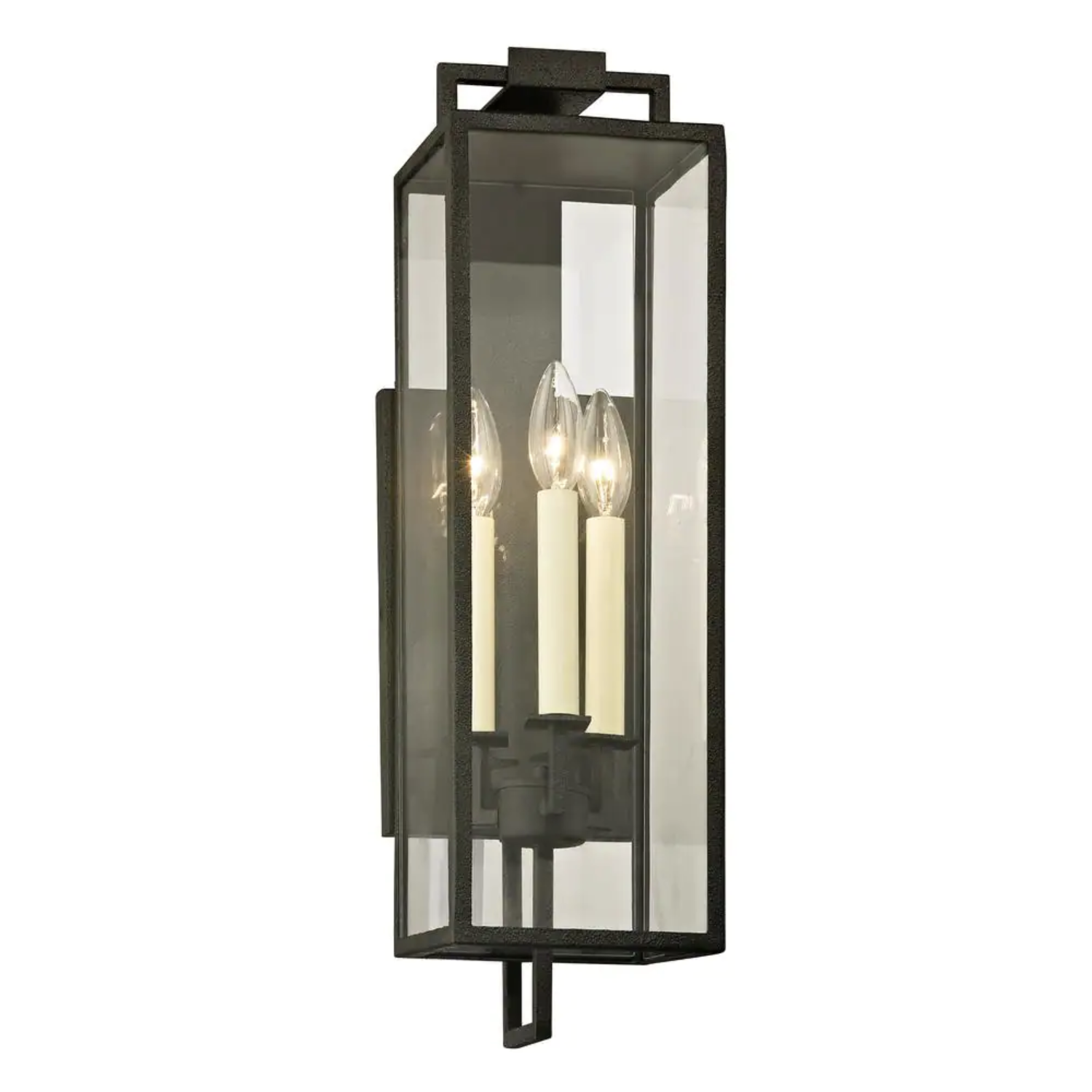 Troy Lighting Beckham 3-Light Forged Iron 21.5 in. H Outdoor Wall Lantern Sconce with Clear Glass
