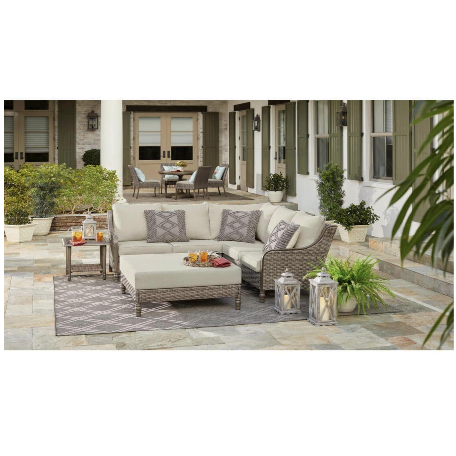 Hampton Bay Distress Grey Mango Wood Lantern Set (3-Pieces)