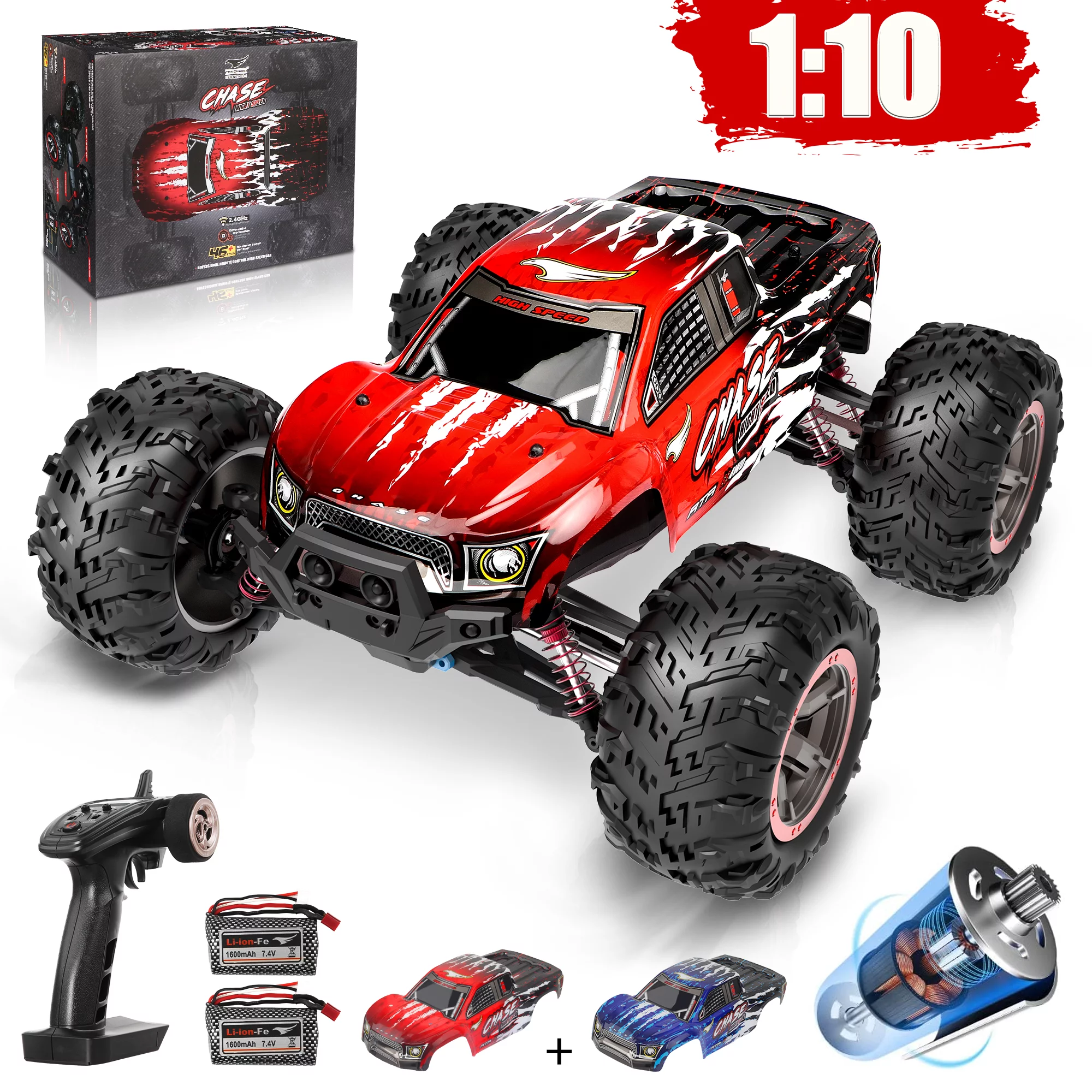 Hot Bee Remote Control Car High Speed RC Cars. 1:10 Scale 46KM/H 4WD Off Road Monster Trucks
