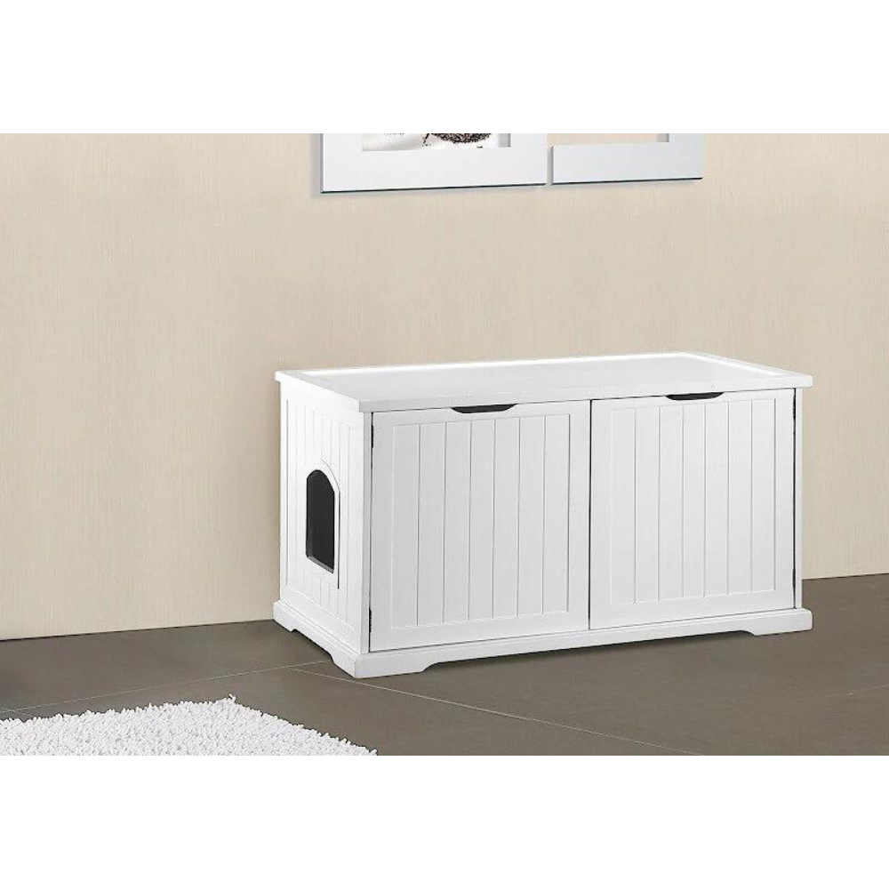 Merry Products Cat Washroom Bench Decorative Litter Box Cover & Storage. White