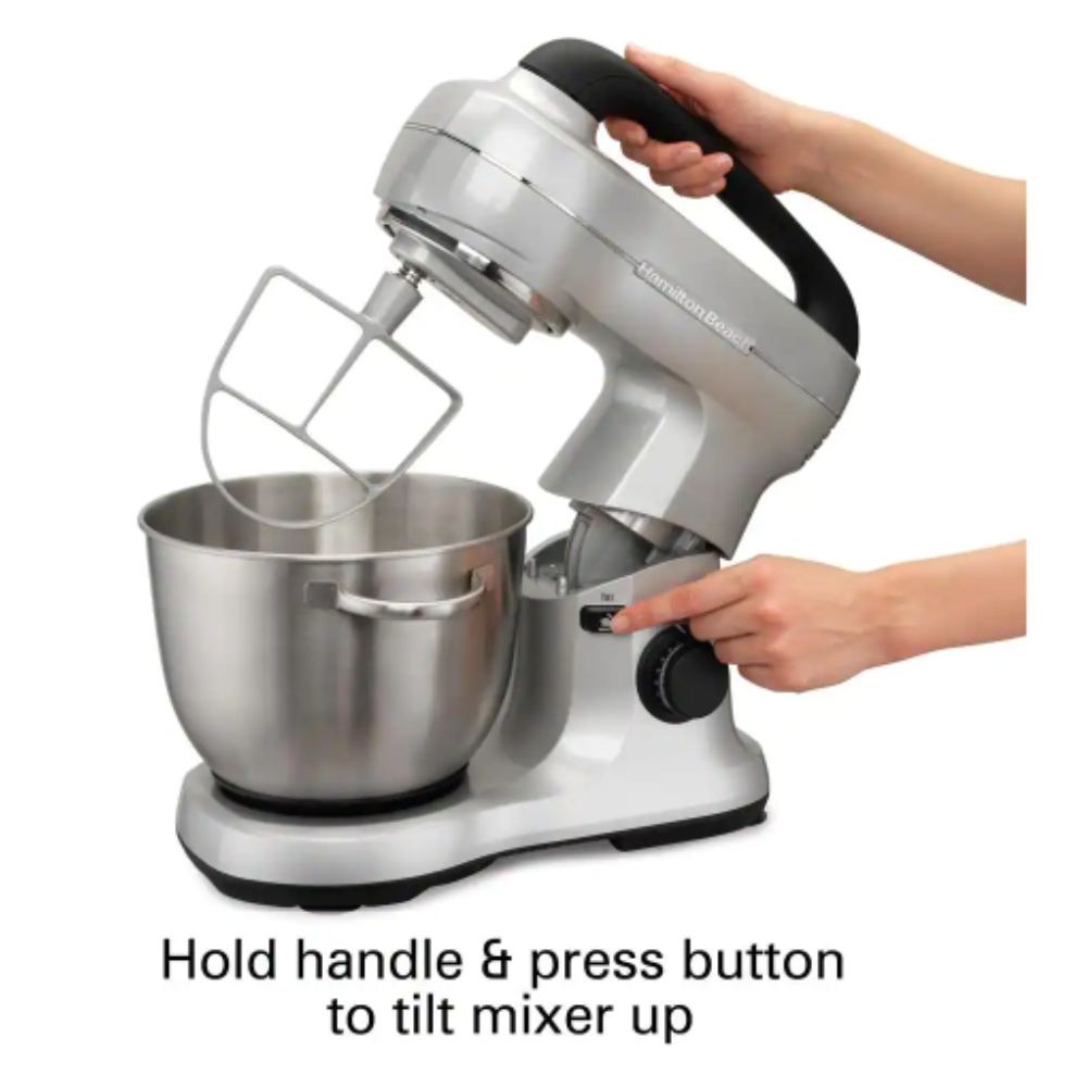 Hamilton Beach 4 Qt. 7-Speed Stainless Steel Stand Mixer with Flat Beater. Dough Hook and Whisk