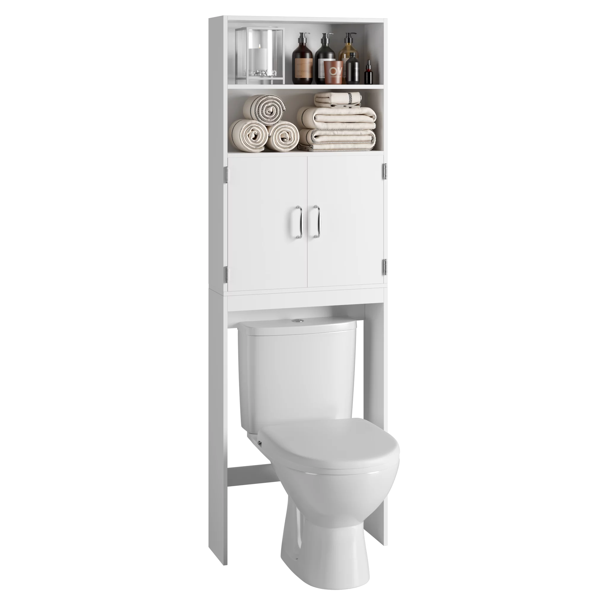 Homfa Over Toilet Storage Cabinet. 4-Tier Bathroom Storage Rack with 2 Doors. White