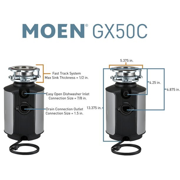 Moen Prep Series GX50C 1/2HP Garbage Disposal With Sound Reduction