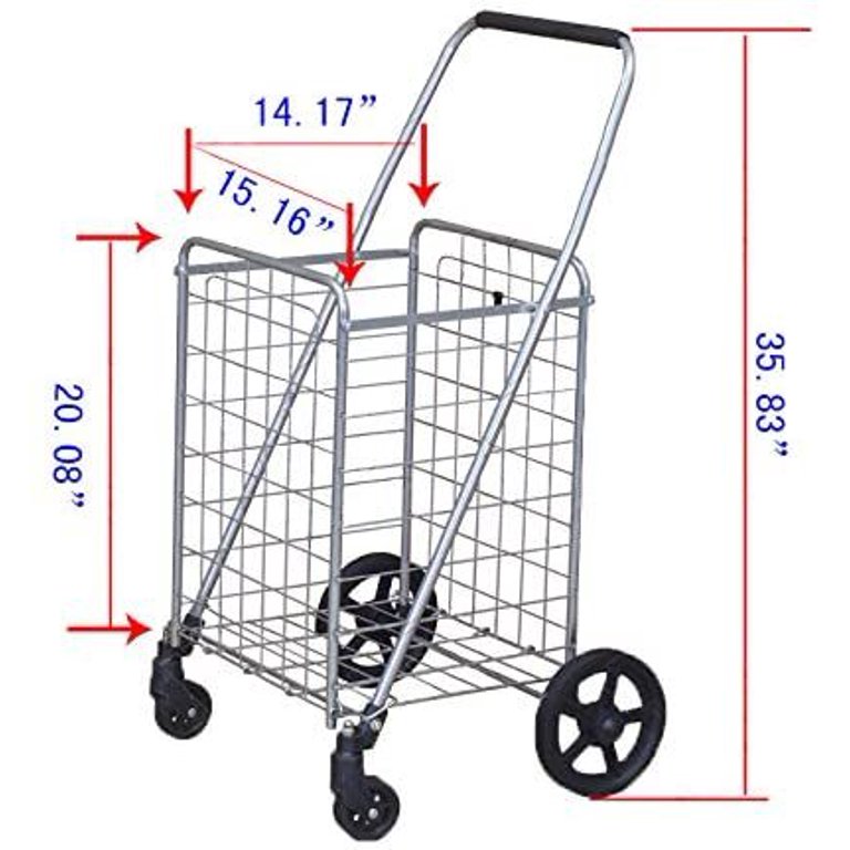 Wellmax Grocery Utility Shopping Cart. Easily Collapsible and Portable to Save Space and Heavy Duty. Light Weight Trolley