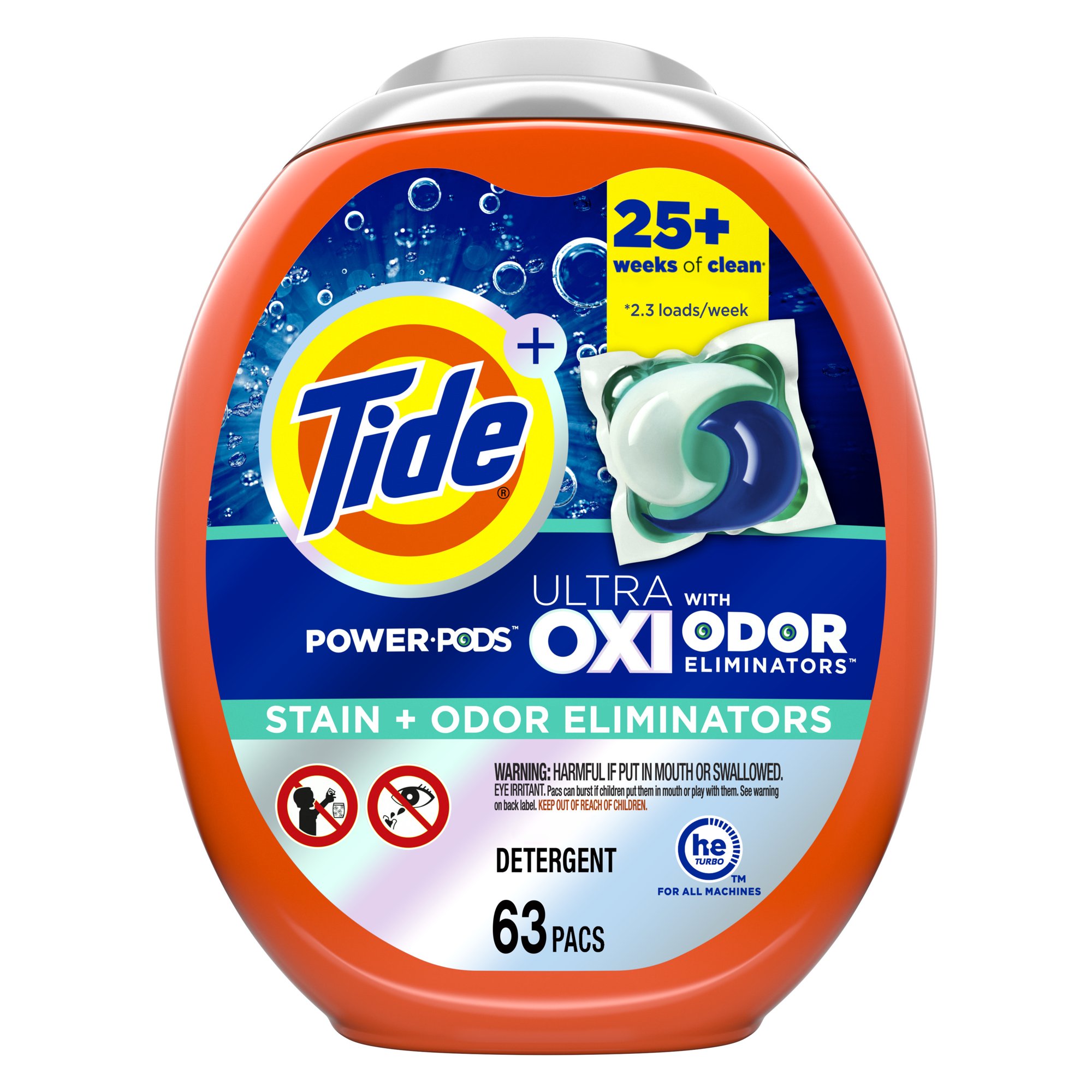Tide Ultra OXI Power PODS with Odor Eliminators Laundry Detergent Pacs. 63 Count