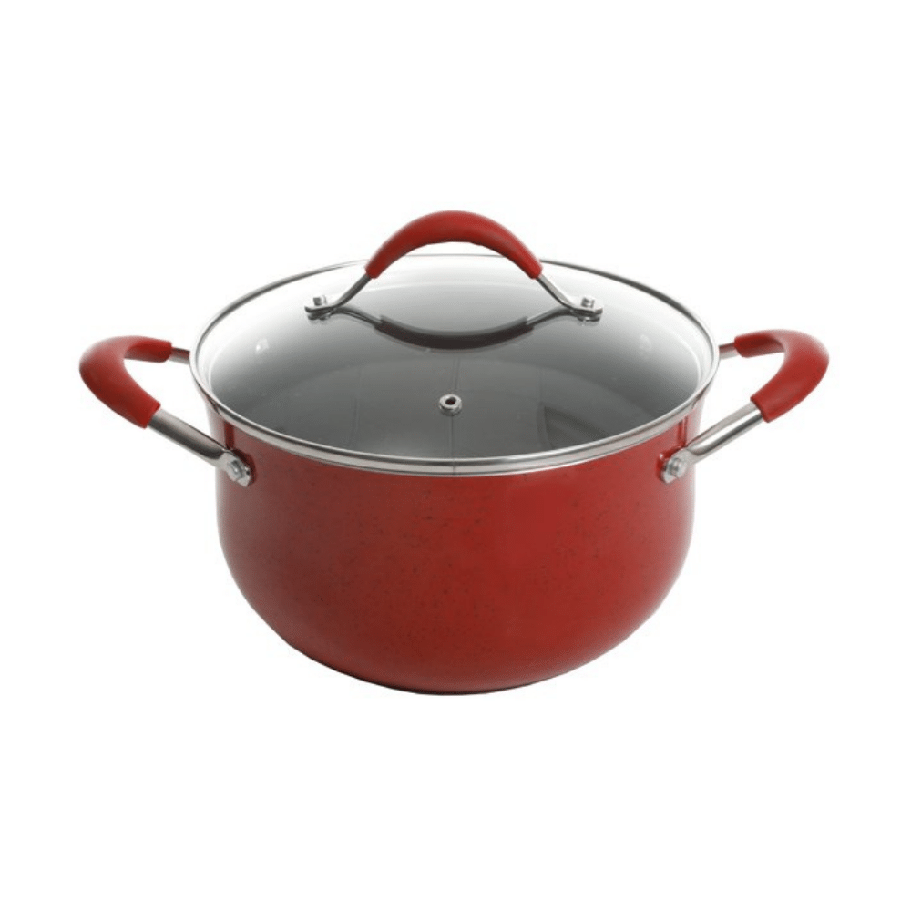 The Pioneer Woman Frontier Speckle 10-Piece Aluminum Nonstick Cookware Set. Red
