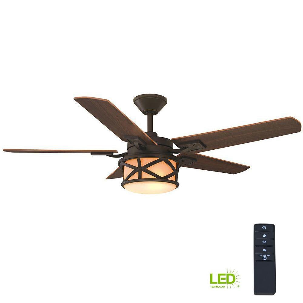 Home Decorators Collection Copley 52 in. Indoor/Outdoor LED Oil Rubbed Bronze Ceiling Fan with Light Kit. Downrod. Remote and Reversible Blades